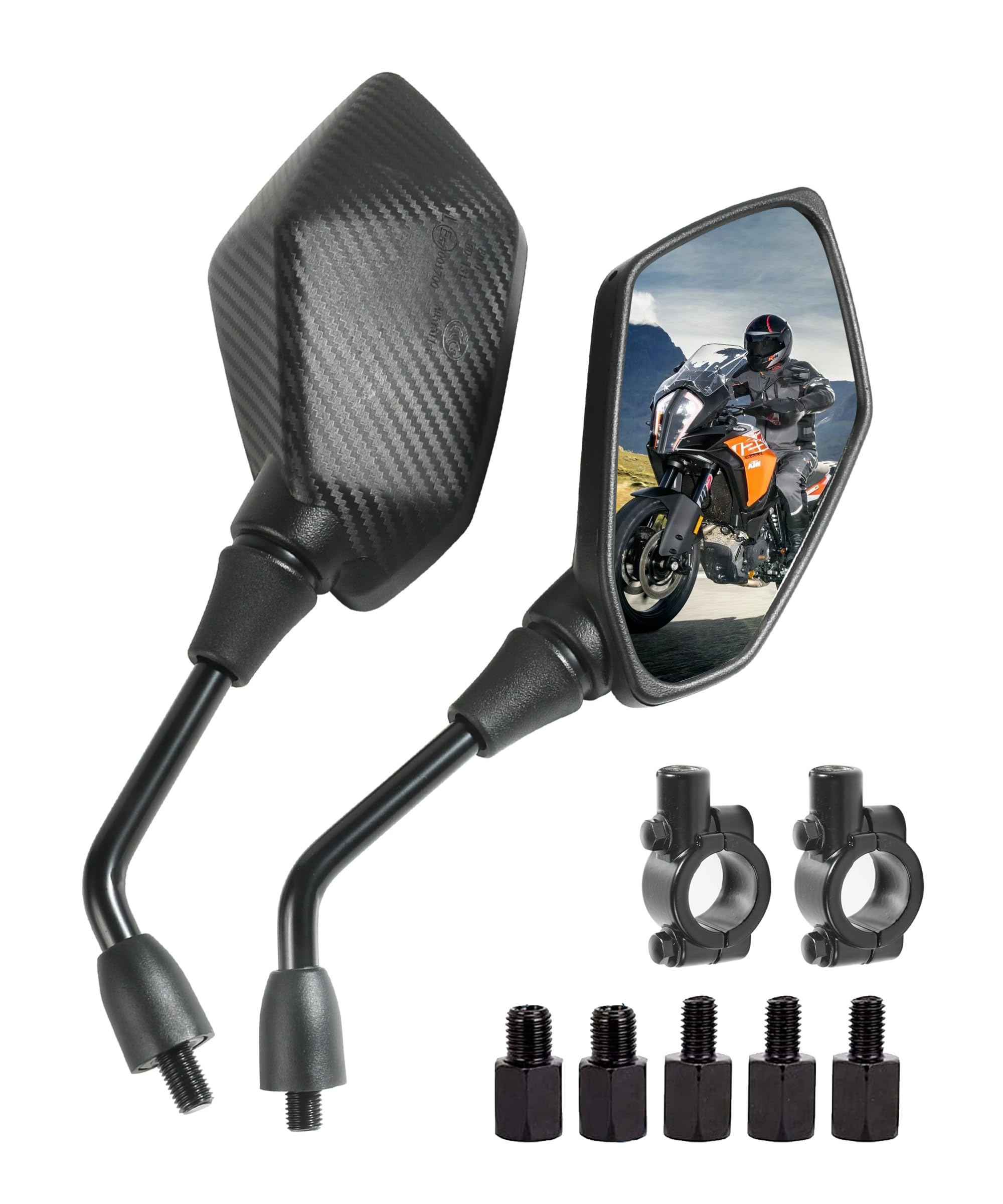 2PCS Motorcycle Mirrors,Car Accessories Universal 360-degree Adjustable Motorcycle Mirror for Handlebars,Automotive Replacement Powersports Side Mirrors,Fit for Most Motorcycle (Carbon Fibre)