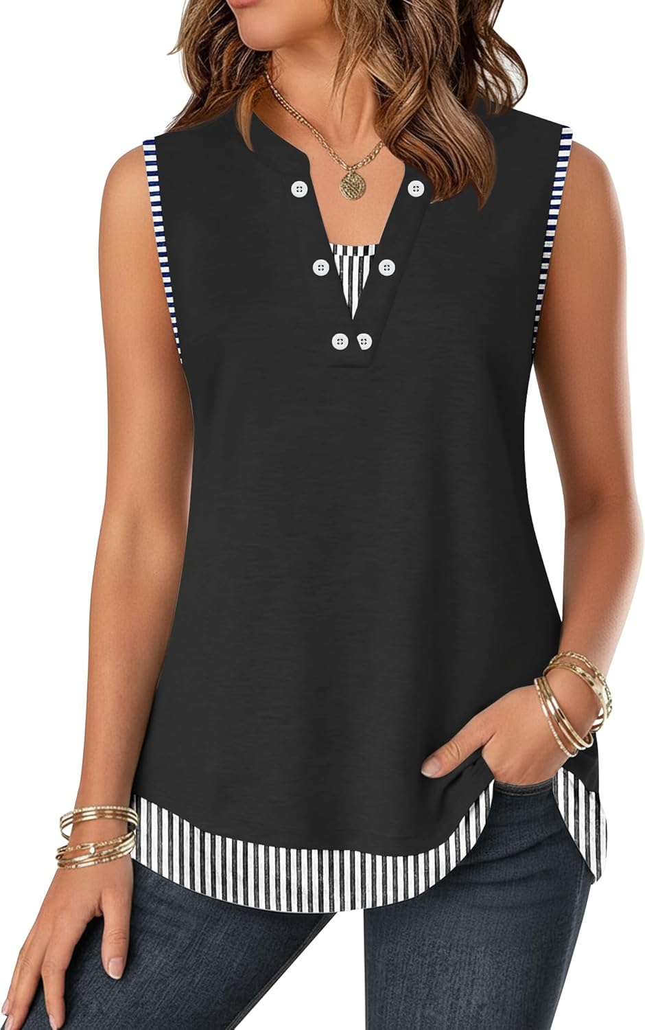 ETCYY Tank Tops for Women 2026 Spring Fashion Summer Button Down Shirts Loose Fit V Neck Sleeveless T-Shirt Tunic