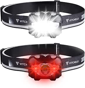 1Piece V800 Pro Head Lamp LED Rechargeable Super Bright XPG3, 6 Modes Hybrid LED Headlamp Flashlight for Adults &amp; Kids, IPX4 Waterproof White &amp; Red Light with 45° Tilt, for Outdoor Camping Running