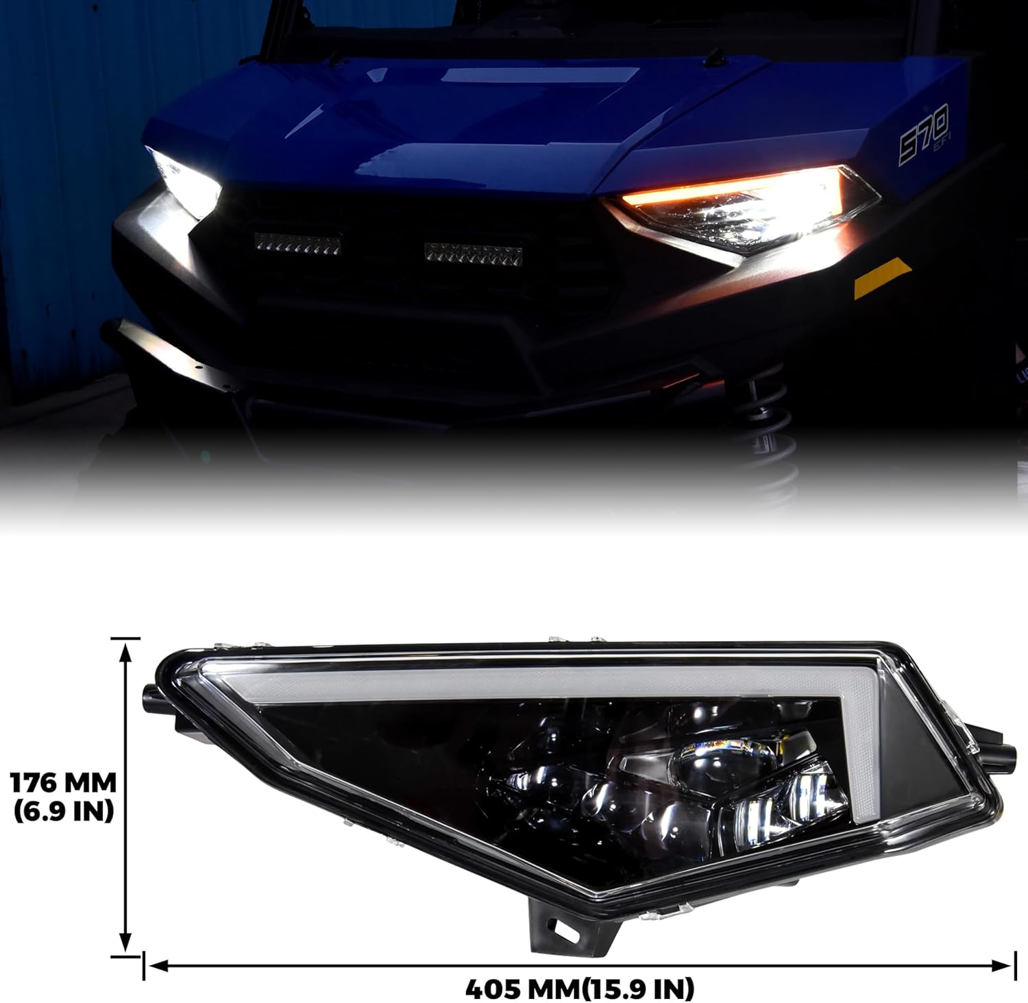 SAUTVS Ranger 570 SP Headlights Assembly, LED Head Lights Front Lamps with High-Low Beams DRL Turn Signal Light for Polaris Ranger SP 570 / Crew SP 570 2022 2023 2024 2025 Accessories (One Pair)