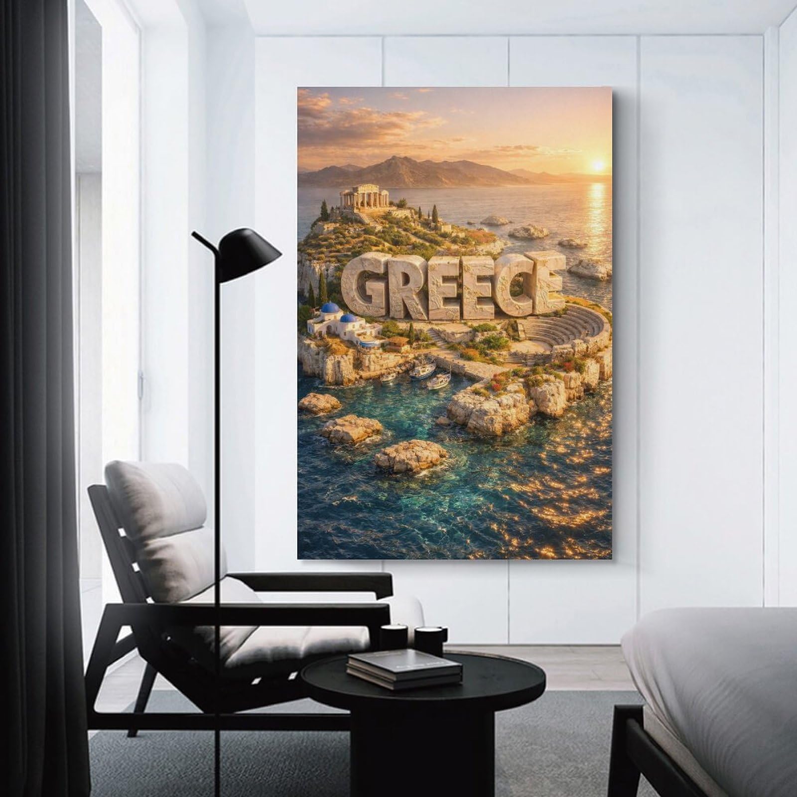 Junmoney Greece Island with Ancient Ruins Wall Decor Canvas Print, 24x36inch(60x90cm), for Small Homes, Bedrooms Or Open Spaces, Wall Decor with Flexible Room Appeal