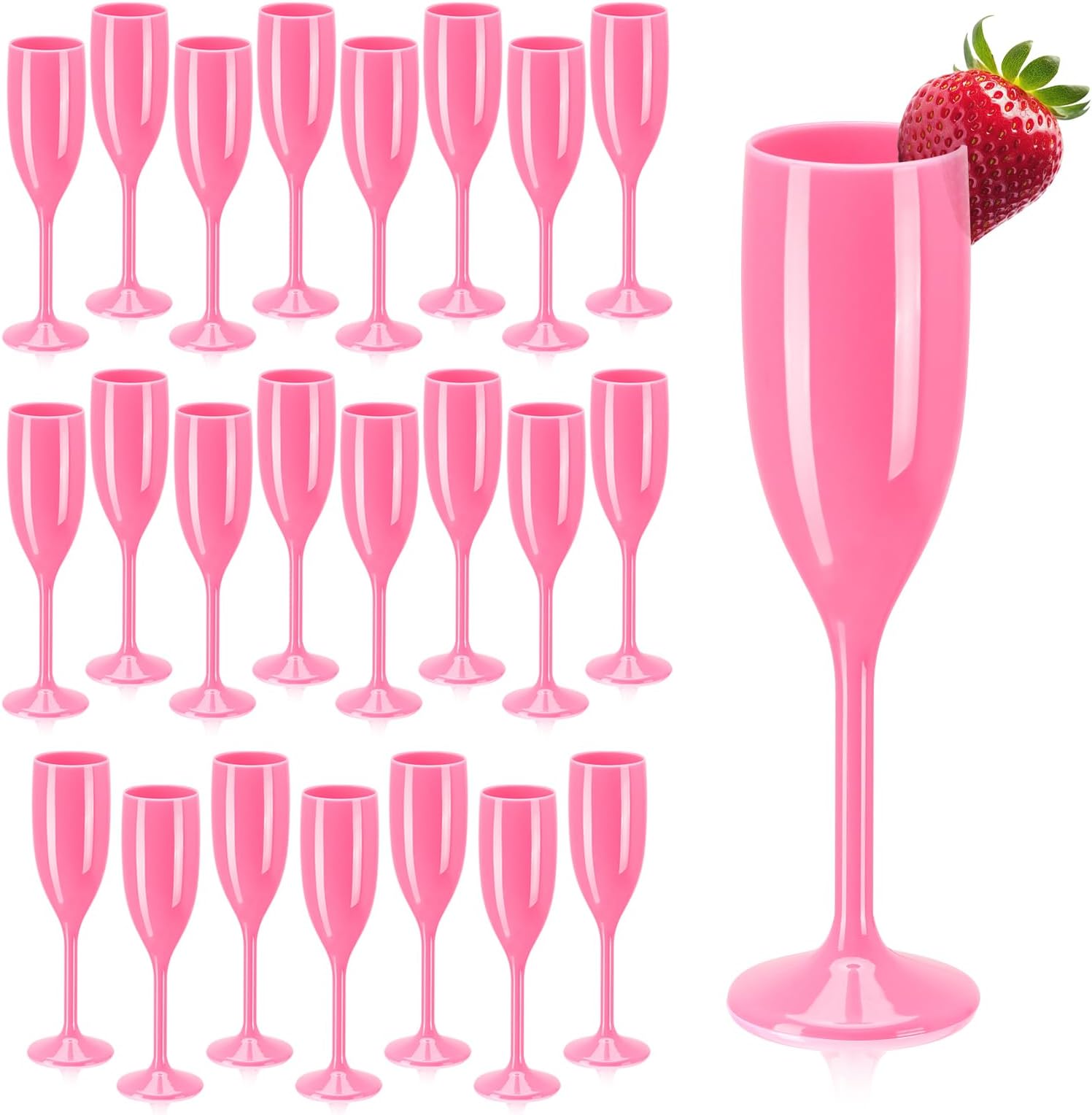 XUWAIDSGN Champagne Flute Acrylic Champagne Glasses Wedding Toasting Champagne Flute Goblet Plastic Reusable Unbreakable Champagne Cups for Bachelorette Wedding Bridal Shower Party (Pink, 24)