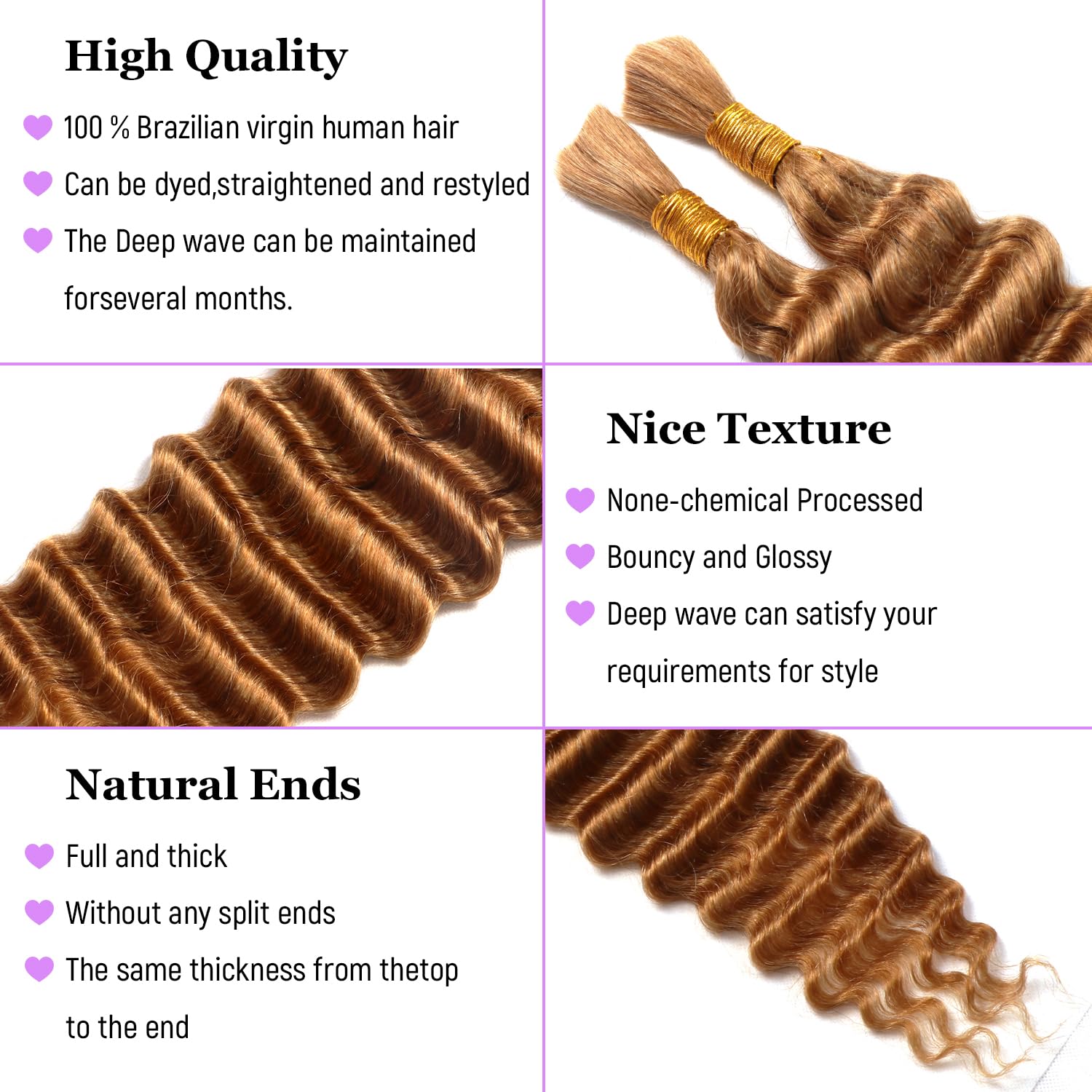 Deep Wave Bulk Human Hair For Braiding 2Bundles Micro Braids Human Hair For Braiding Wet And Wavy Deep Twist Human Braiding Hair For Women (27# - Image 4