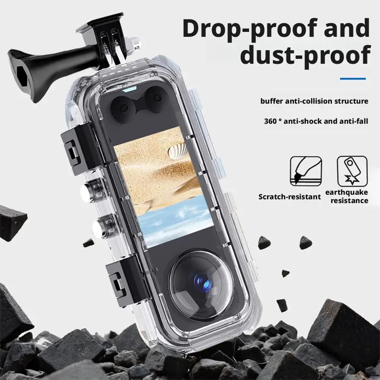 Wasserdichtes Gehäuse für Insta 360 X5 Action Kamera Tauchen, 45 m, unsichtbare Unterwasser-Schutzhülle für Insta360 X5 mit Halterungszubehör und Anti-Beschlag-Einsätzen