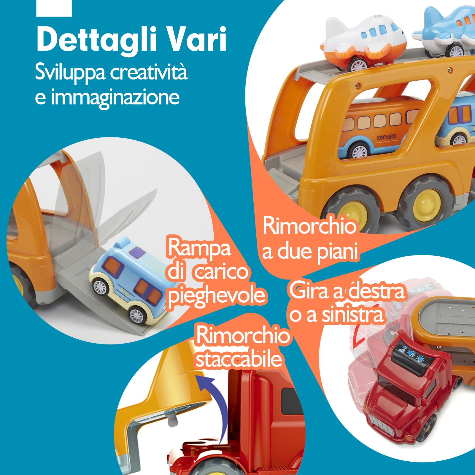 hahaland Camion Macchinine per Bambini 2 anni, 10 pezzi Cars Macchinine con Suoni e Luci, Camion Giocattolo Gioco Bambino 1 2 3 anni