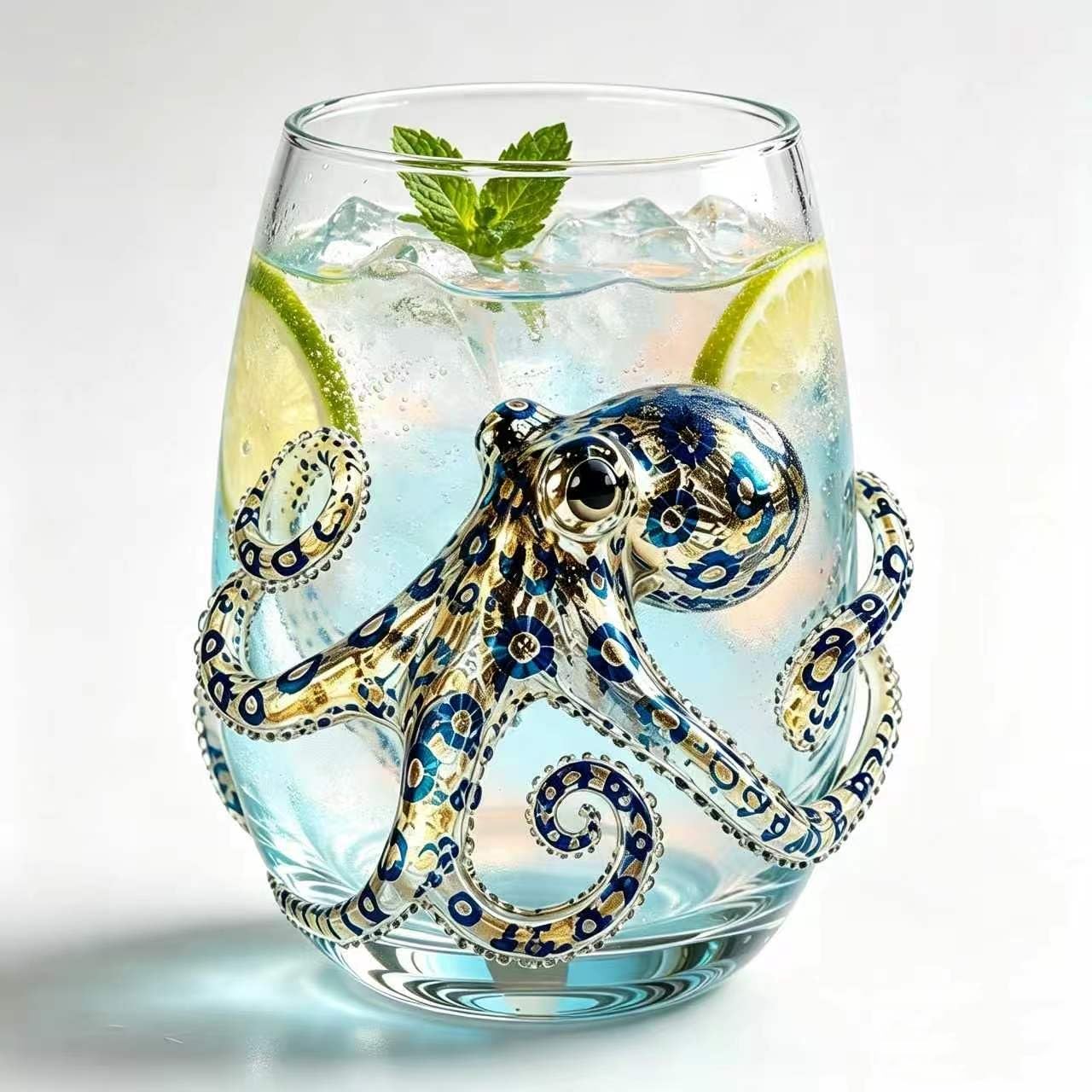 Longgaogao Octopus Glass,Artistic 3D Octopuses Stemless Wine Glasses, Marine Animal Inspired Ocean Decor for Home Bar Gift (Octopus)