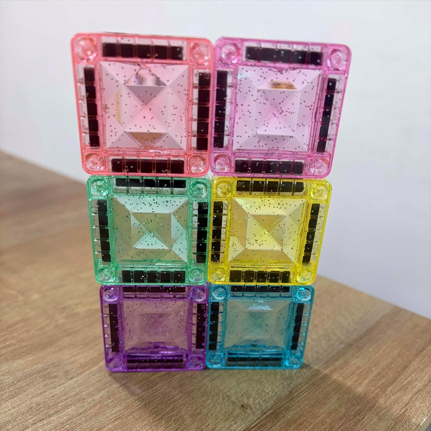 Mini Magnetic Tiles, 38PCS Diamond Pattern Glitter Magnetic Tiles Travel Set with Case, Building Toys for Kids Ages 4-8, Portable Creativity Boosting Sensory Toys for Toddler Boys Girls Birthday Gift