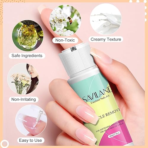 Miniatura 5 de SAVILAND Kit removedor de cutículas, kit profesional de manicura para el cuidado de uñas, 2.03 onzas, crema líquida para quitar cutículas, cortador