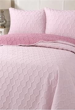 Perla Çift Kişilik Yatak Örtüsü Seti 240x260cm - Volanlı 2 Yastıklı%100 Polyester - Pembe Nevresim Takımı