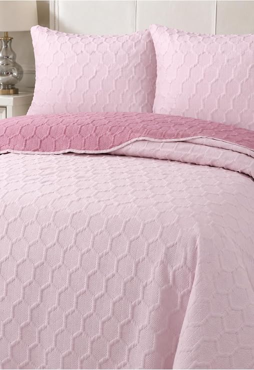 Perla Çift Kişilik Yatak Örtüsü Seti 240x260cm - Volanlı 2 Yastıklı%100 Polyester - Pembe Nevresim Takımı