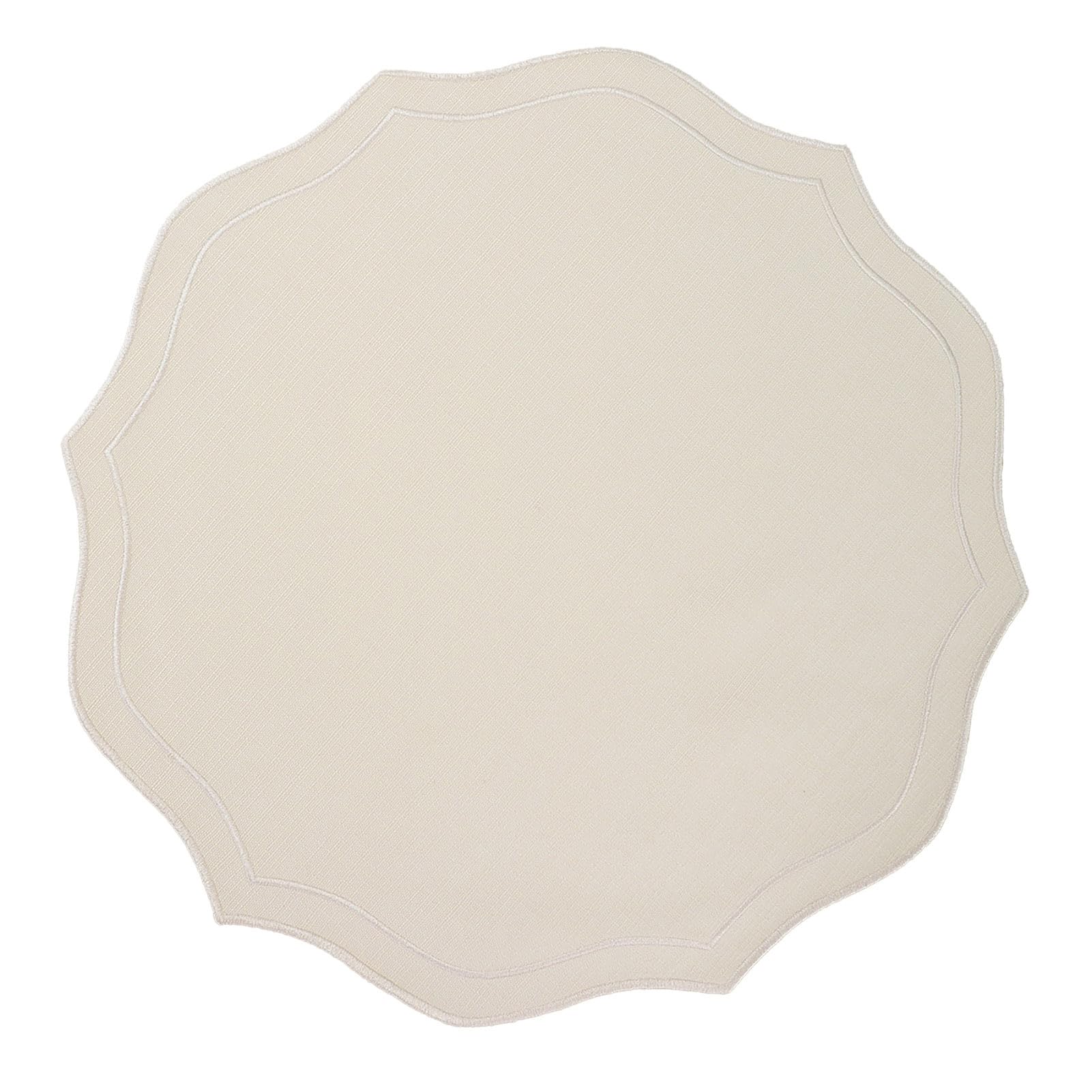 Virelynx Linen Placemats with Embroidery – Overlocking Dining Placemats Durable, Anti-Slip Table Protector for Hotel Restaurant Kitchen