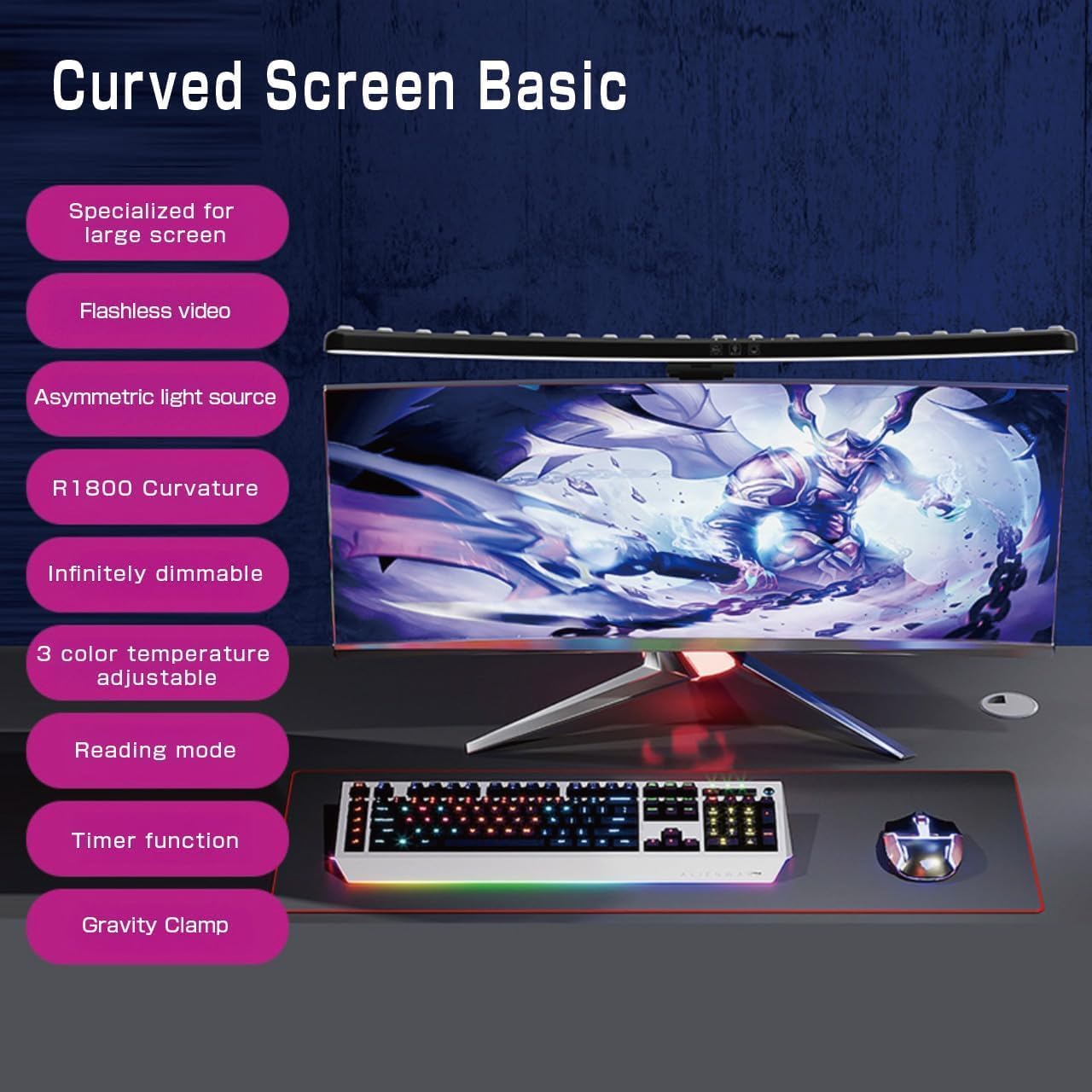 RGB Music Sync Monitor Light Bar for Curved Monitors 24-27 Inch - Touch Control USB Powered Screen Light with Eye Care