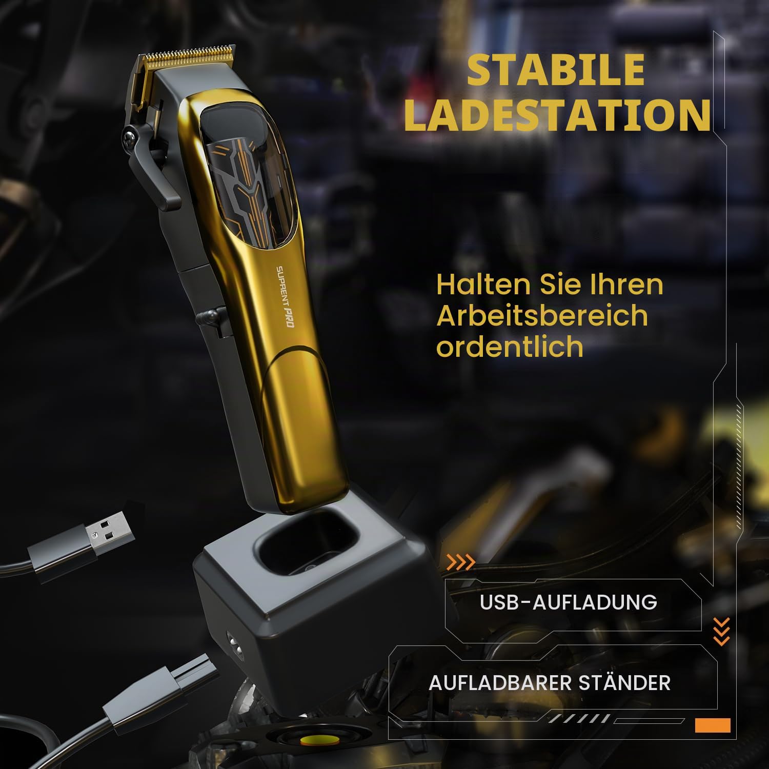 SUPRENT Tondeuse Profi Haarschneidemaschine, Haarschneider Herren Bürstenloser Motor mit Hohem Drehmoment & DLC-beschichteter Keramikklinge, Wiederaufladbar Haarschneider LED Display (Gold)