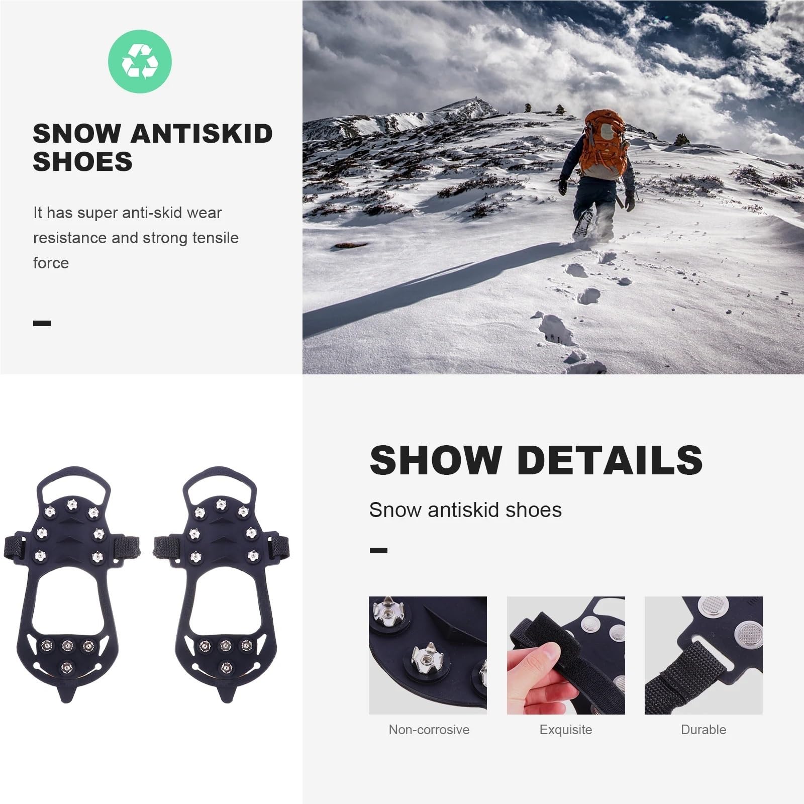 Steigeisen 2Pcs Antislip Ice Cleats Shoe Grips for Boots Sports Outdoor Winter Crampons Lightweight Nonslip Tools für Wanderschuhe