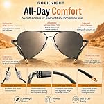 ROCKNIGHT Polarized Aviator Sunglasses for Men Women UV400 Metal Frame Flat Top Driving Outdoor Shades Lightweight 58mm
