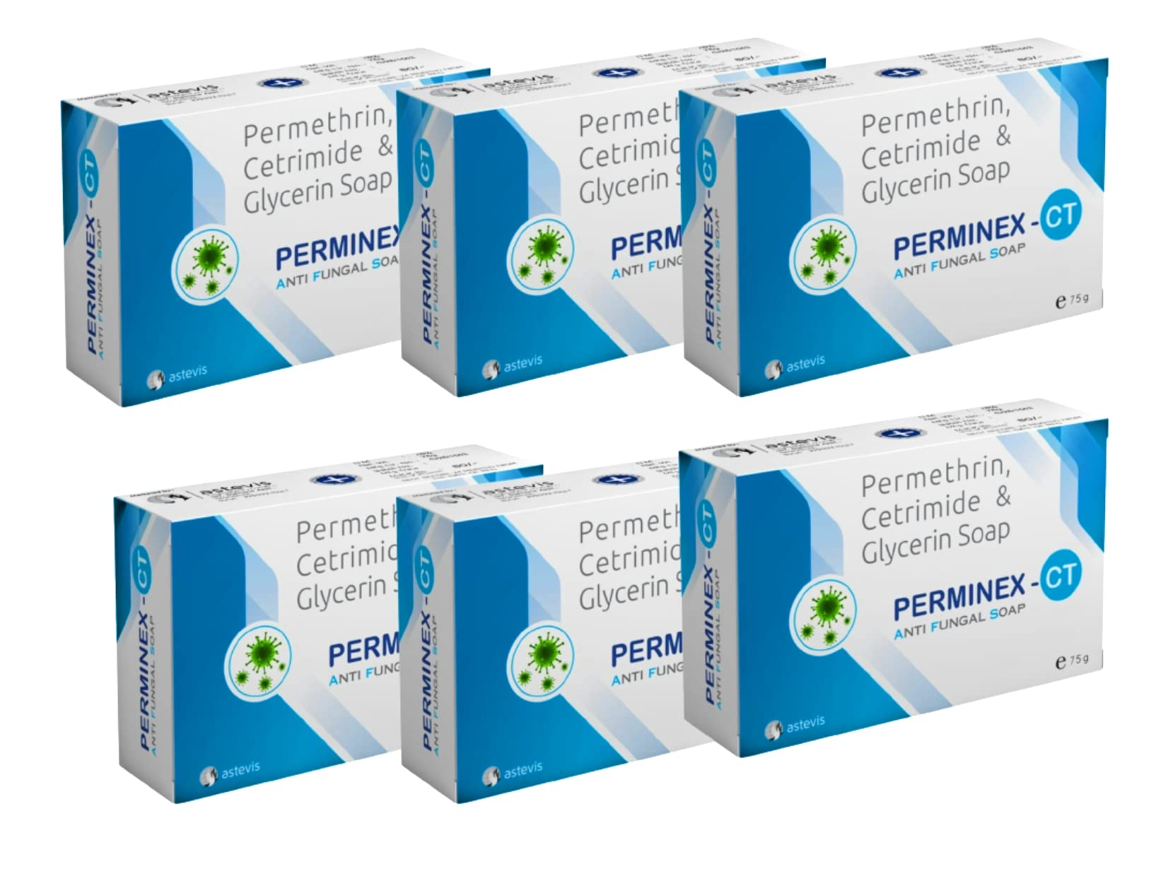 Astevis Perminex-CT Soap - (Permethrin, Cetrimide & Glycerine) - Antibacterial & Antifungal Treatment for Skin - Natural Ingredients - (75 gm) (pack of 6) BUY 5 GET 1 FREE - SUPER SAVER OFFER