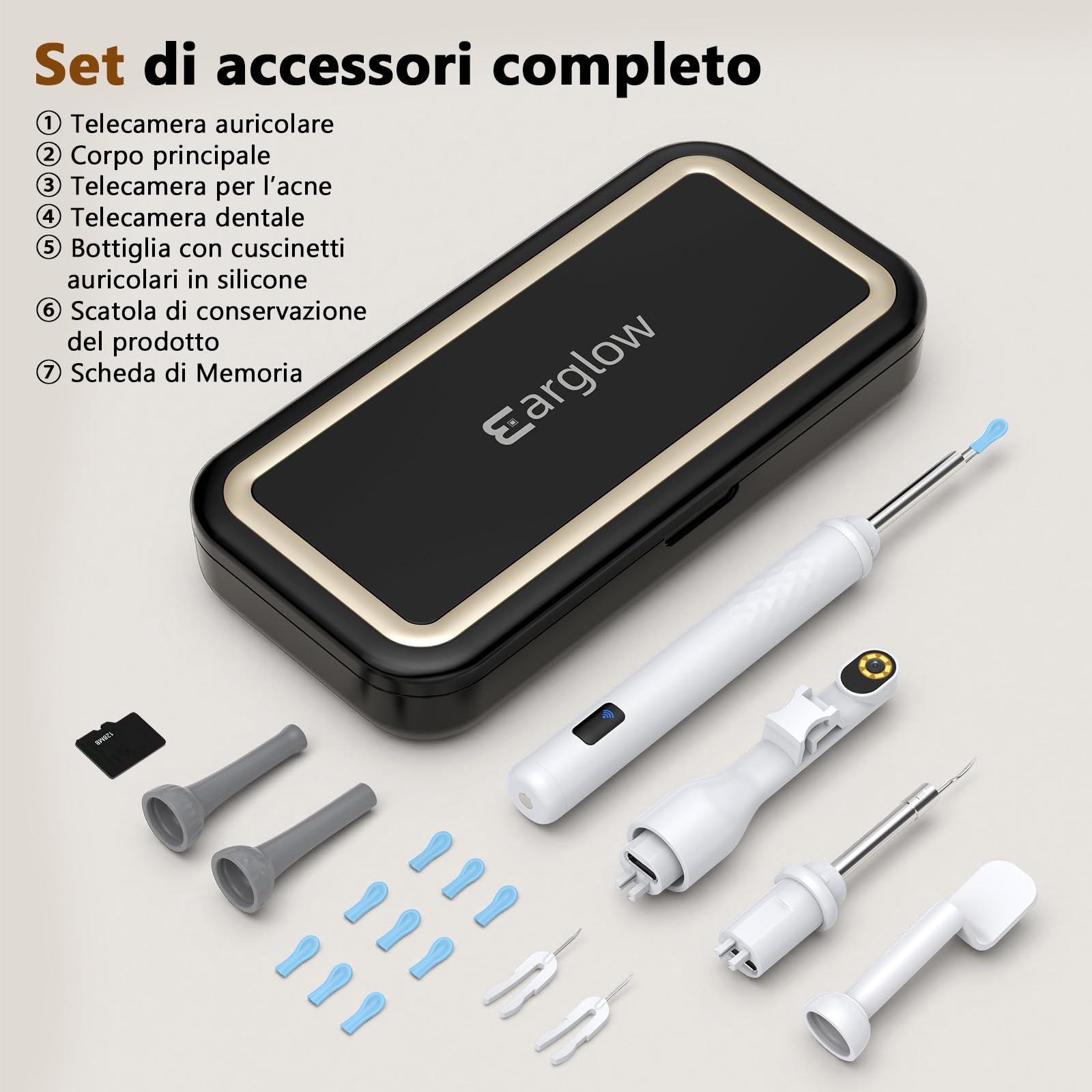 Pulizia Orecchie - Schermo da 3.97", Nessun Download di App Necessario | Rimozione Cera/Spillo Puntini, Aiuto Cura Orale | Montaggio Magnetico, Custodia Ricaricabile | Per Famiglia & Viaggi