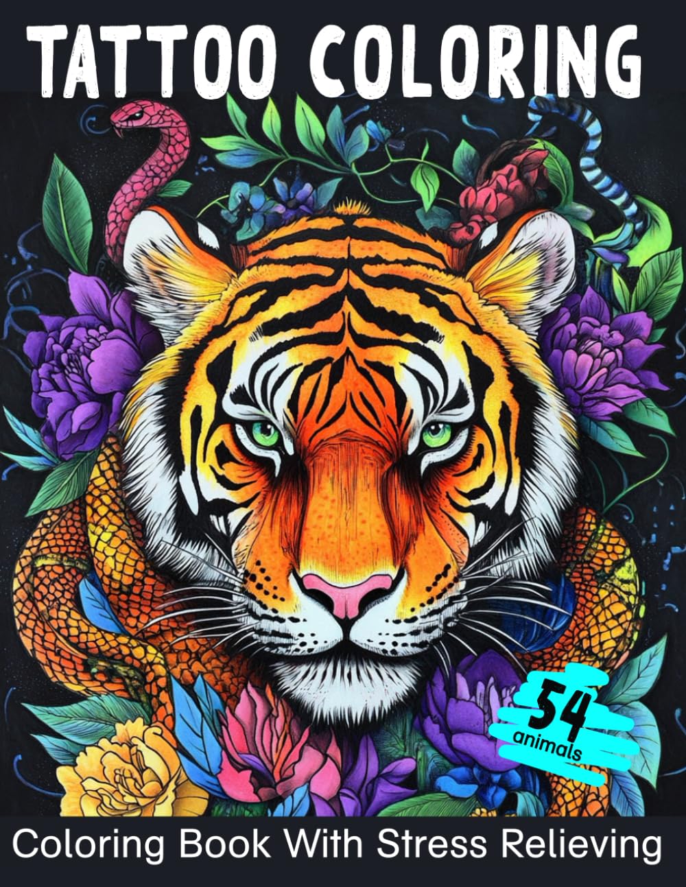Tattoo Coloring Book: A Fun Coloring book With Stress Relieving. 54 Funny Tattoo Animals Coloring Book: Lion, fox,bear,panda,tiger,monkey, wolf and others