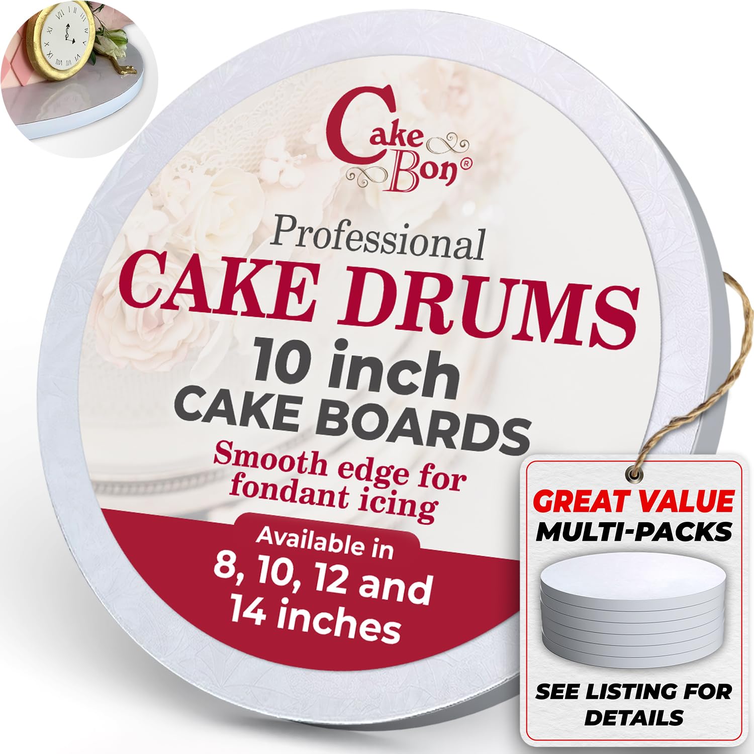 Round Cake Boards - Sturdy 1/2 Thick Drums - 10 Inch Professional Smooth Straight Edges White 1-Pack