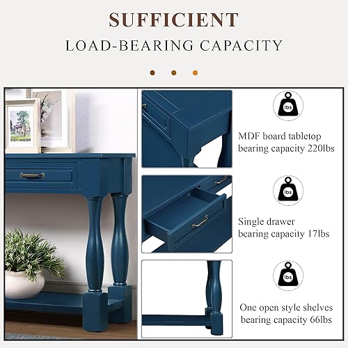 Miniatura 19 de L"KeKe Mesa consola de granja de 36 pulgadas con 4 cajones y 1 estante de almacenamiento, madera de pino adecuada para entrada, entrada, sala de