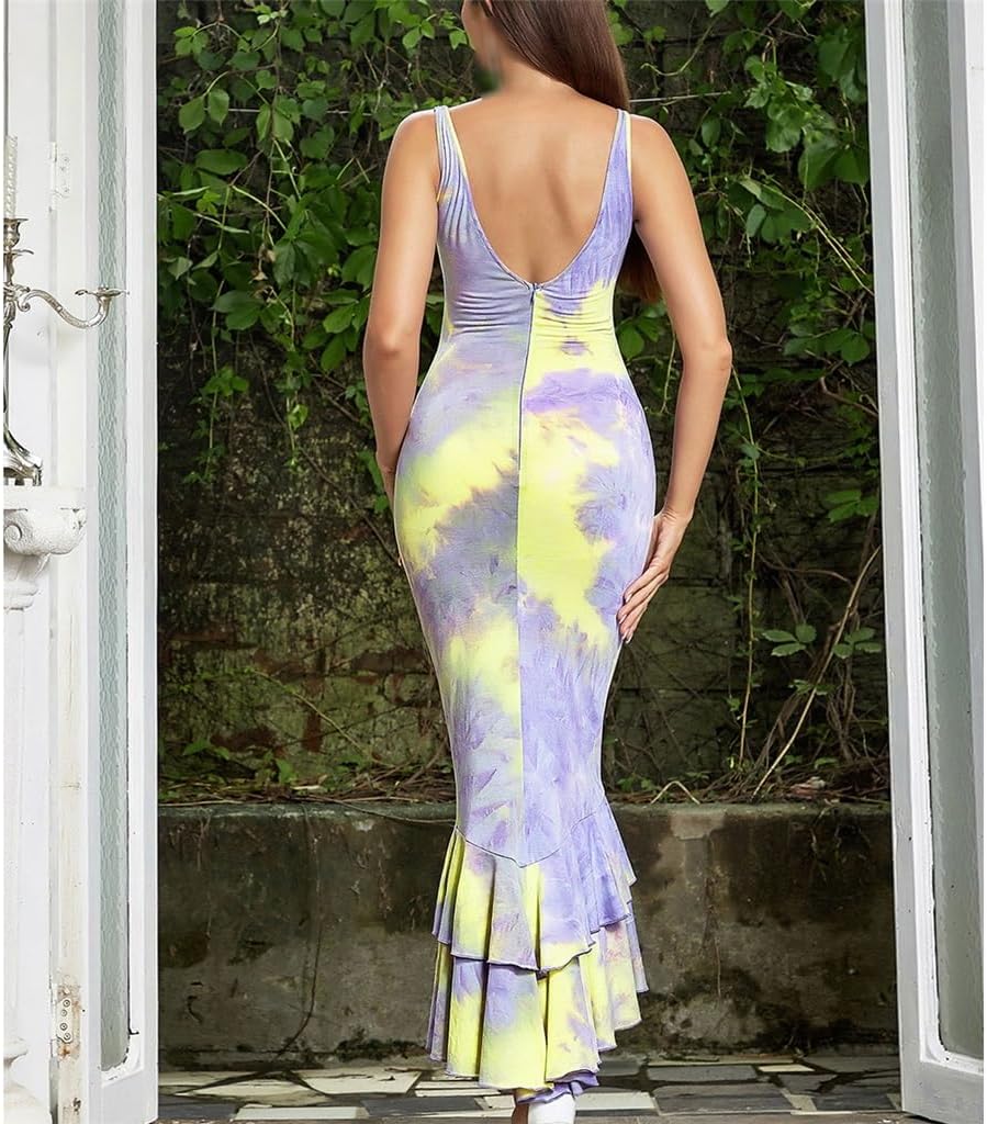 JSEIAJB Sexy Gradient Color Sling Long Slim Fairy Dresses(X-Small) Multi-Colored