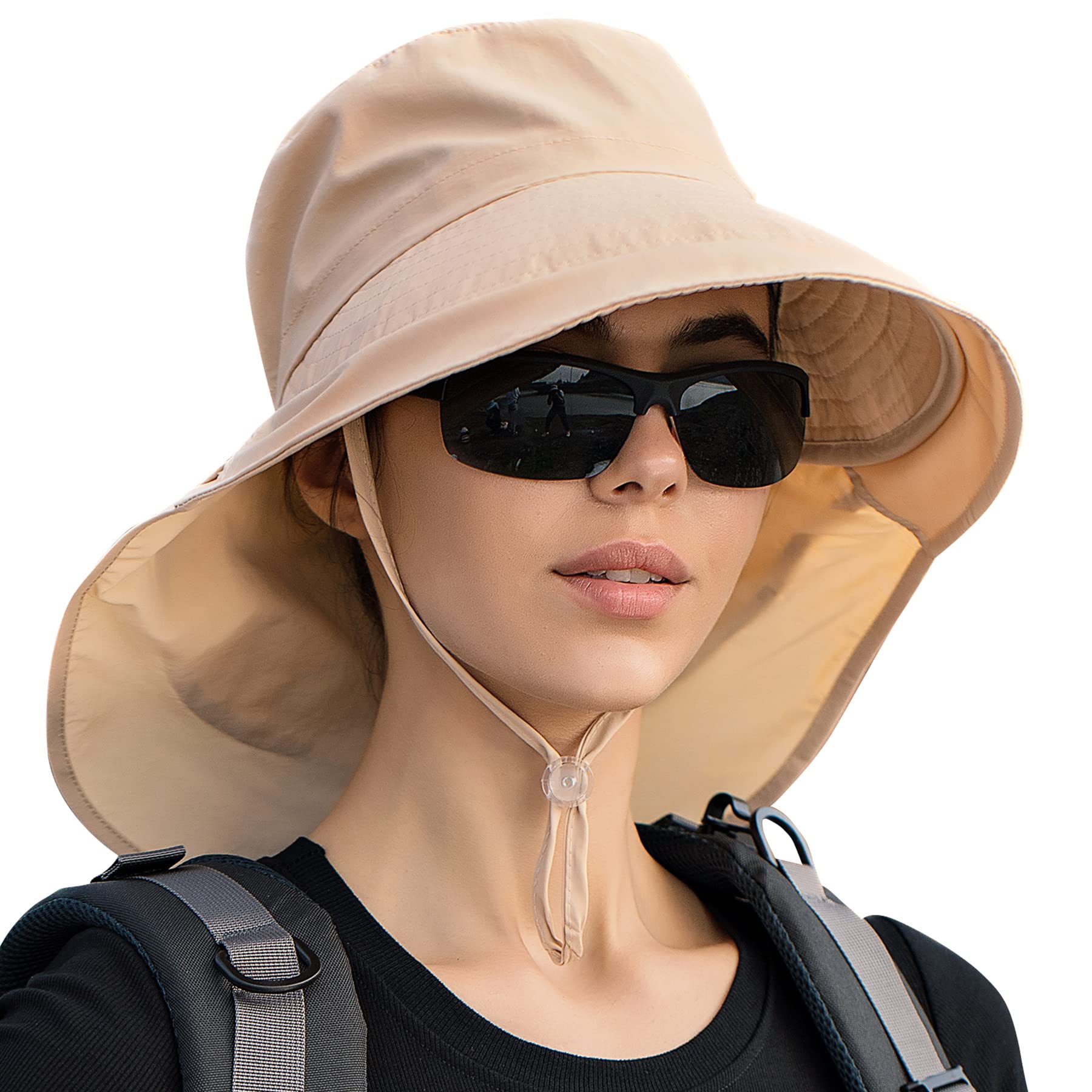 SEAUR Sombrero de sol para mujer, de verano, protección UV, con correa para la barbilla y ala ancha, plegable, para exteriores, senderismo, playa