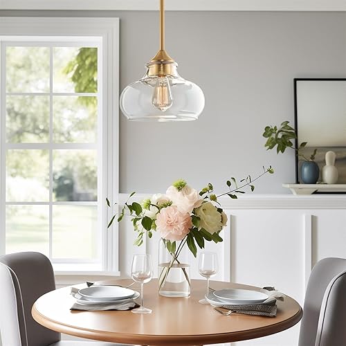 Miniatura 6 de Kira Home Harlow - Lámpara colgante industrial moderna de 9 pulgadas con pantalla de cristal transparente, altura ajustable para colgar, acabado de