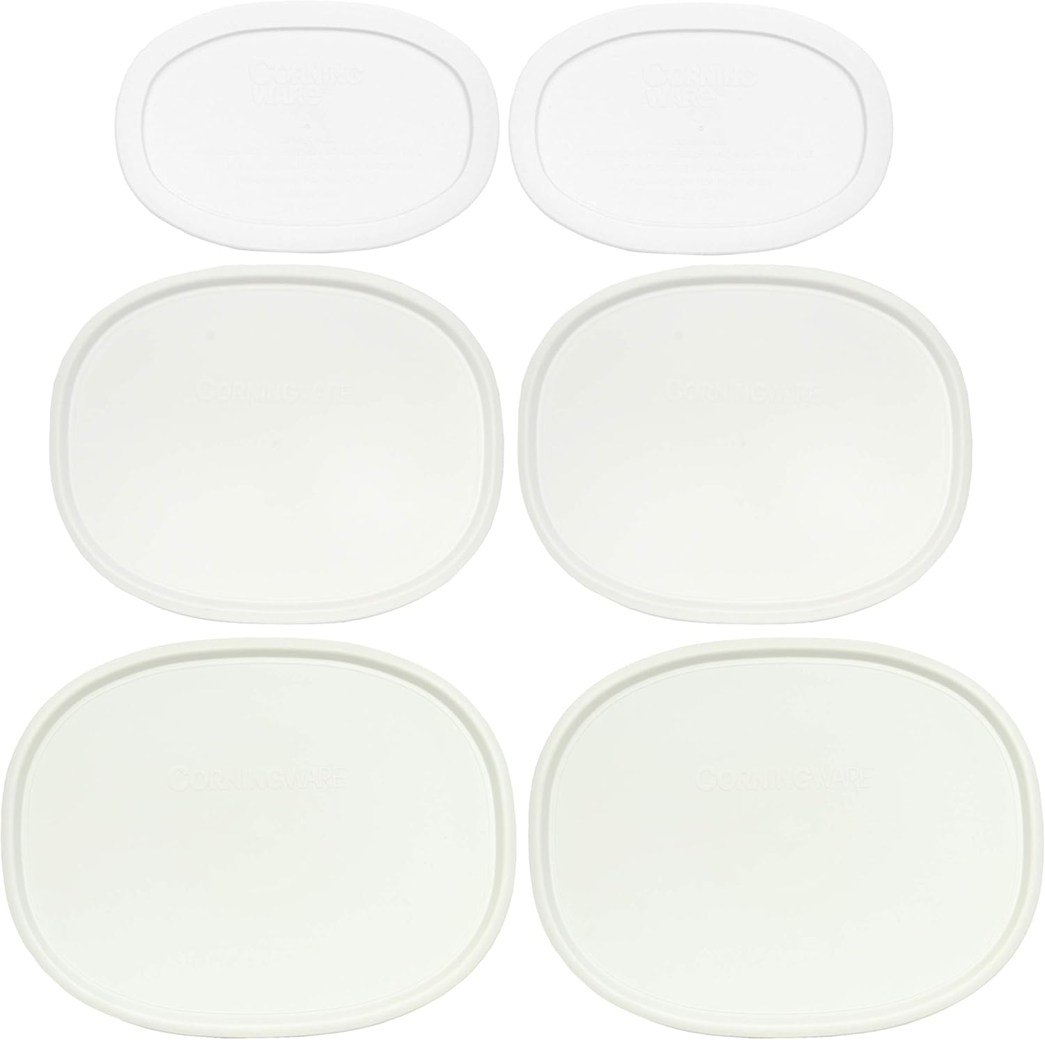 Corningware (2) F-2-PC 2.5 Quart (2) F-12-PC 1.5 Quart (2) F-15-PC 15 Ounce Oval French White Lids
