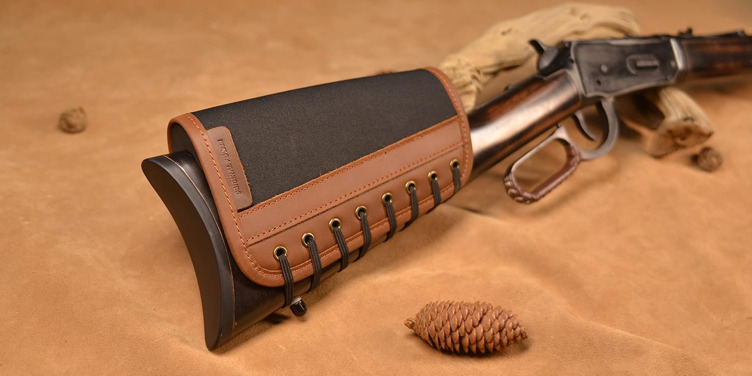 Leather Rifle Gun Buttstock Cover, Non-Slip Cheek Rest Pad with 3 Pieces EVA Foam Cheek pad