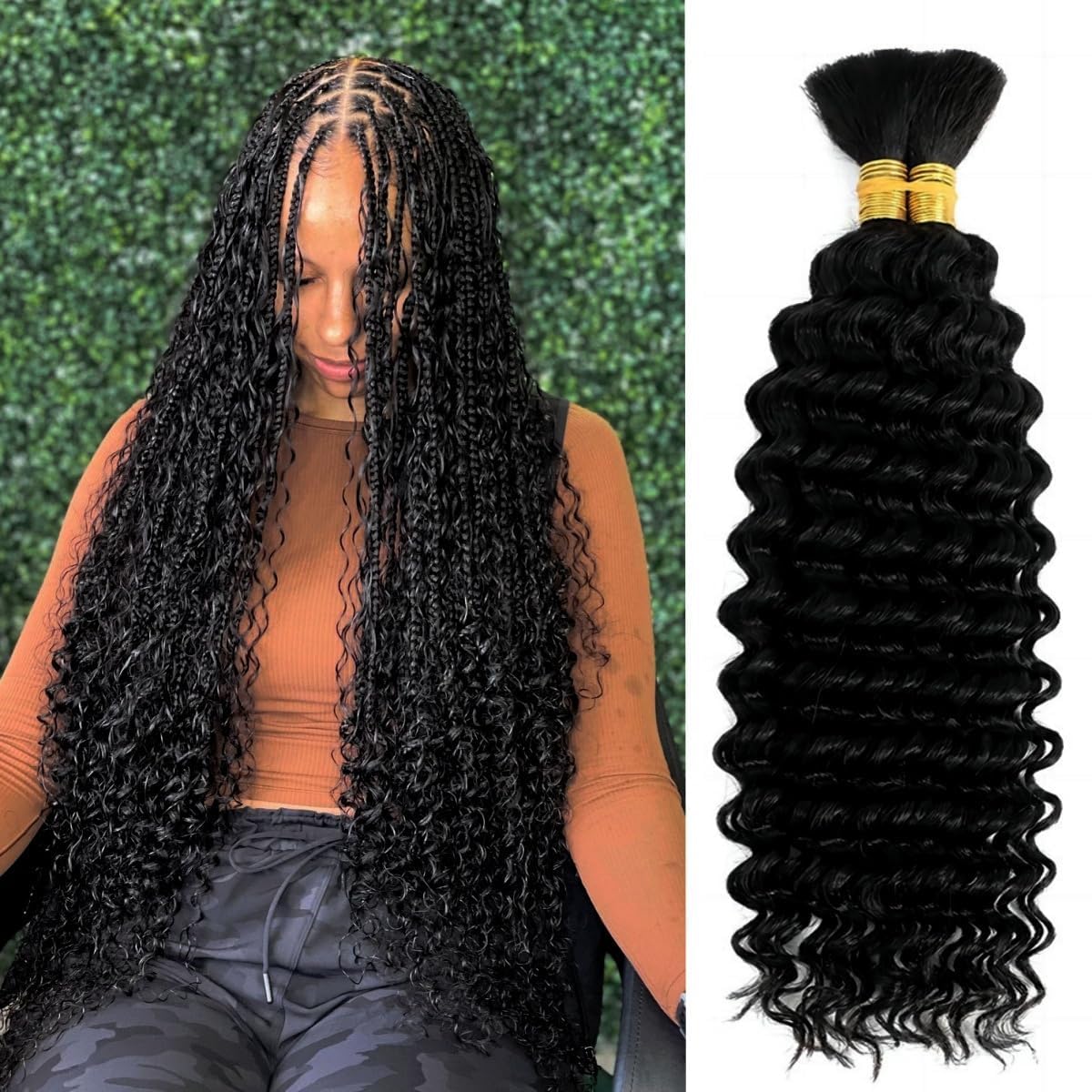 100 Percent Human Boho Braiding Hair Deep Wave Bulk Boho Hair for Braiding Curly Bundles Human Hair for Boho Braids Wet and Wavy Braiding Hair