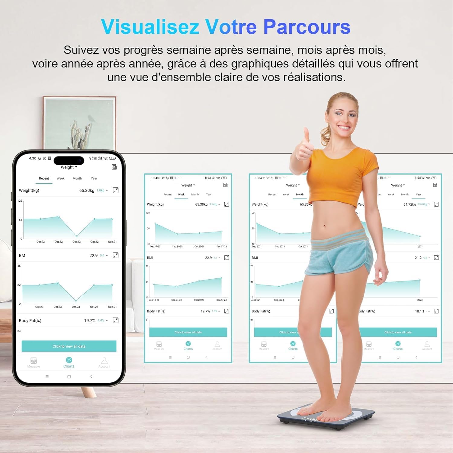 Healthkeep Pèse Personne Numériques, Balance Connectée Bluetooth Impédancemètre avec 13 Données Corporelles (BMI/Graisse Corporelle/Masse Osseuse/BMR/Muscle/Eau) pour APP Max 180kg