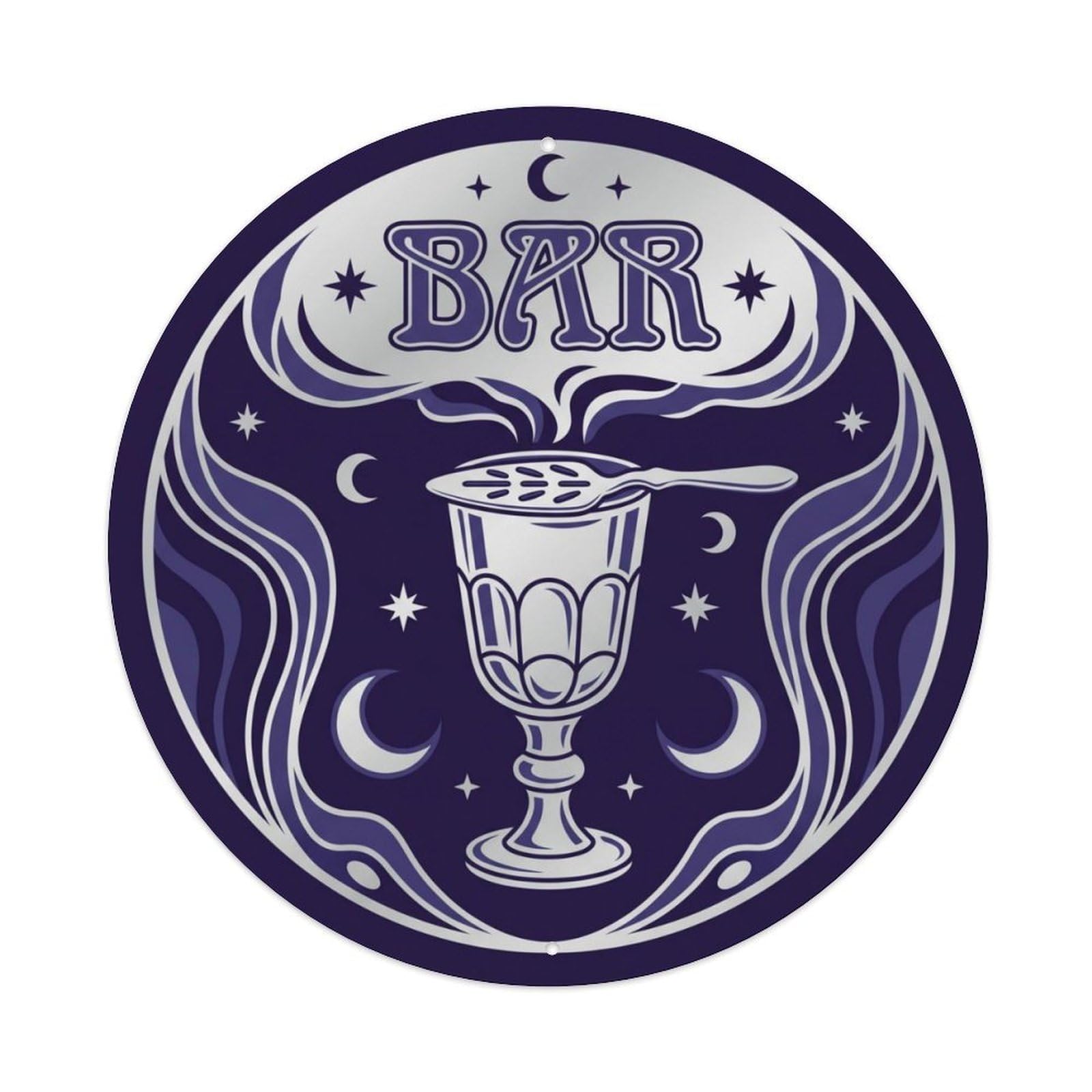 BAR Indigo Saloon Plate Metal Tin Sign Plaque Wall Decor for Cafe, Club Bar, Office, Home Garden Round Metal Poster 8x8Inch