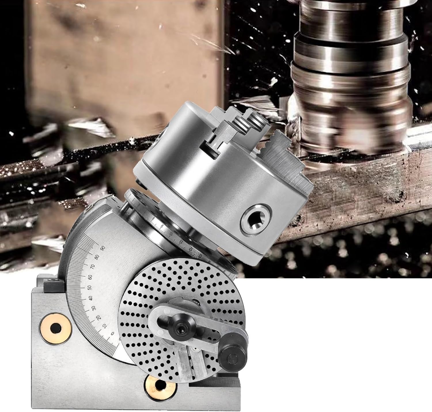 3-Jaw Dividing Head Set for Milling Machines, Semi Universal Milling Set with Chuck, Tailstock & Dividing Plates, Rotary Indexing Heads, 160mm/6in for Precision Machining