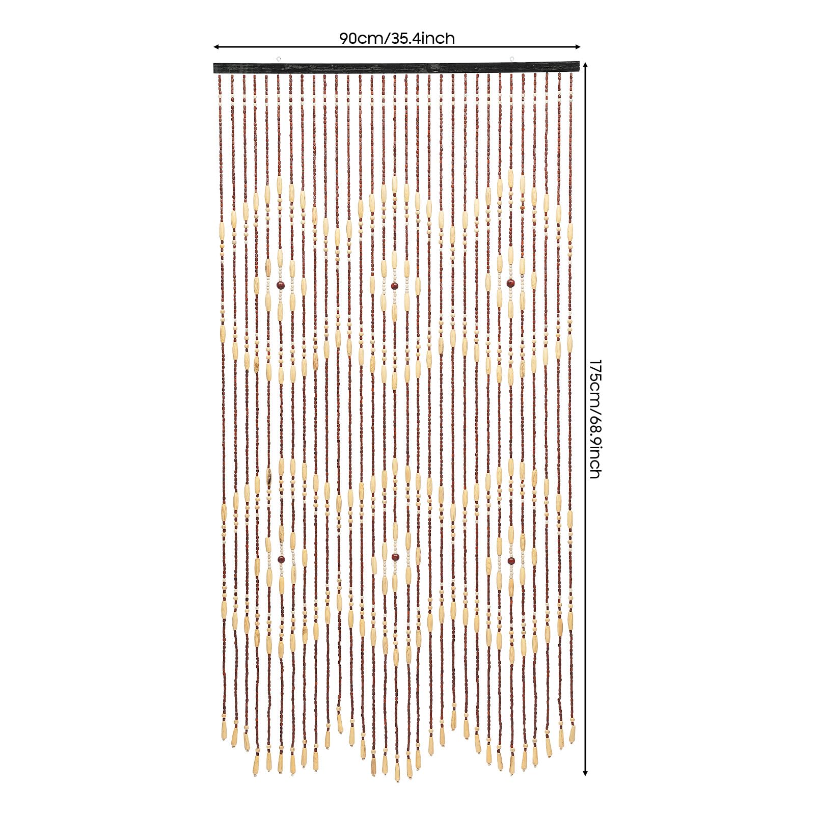 Rideau de perles en bois, 31 brins, bambou et bois, fait à la main, 90 x 175 cm, beige marron