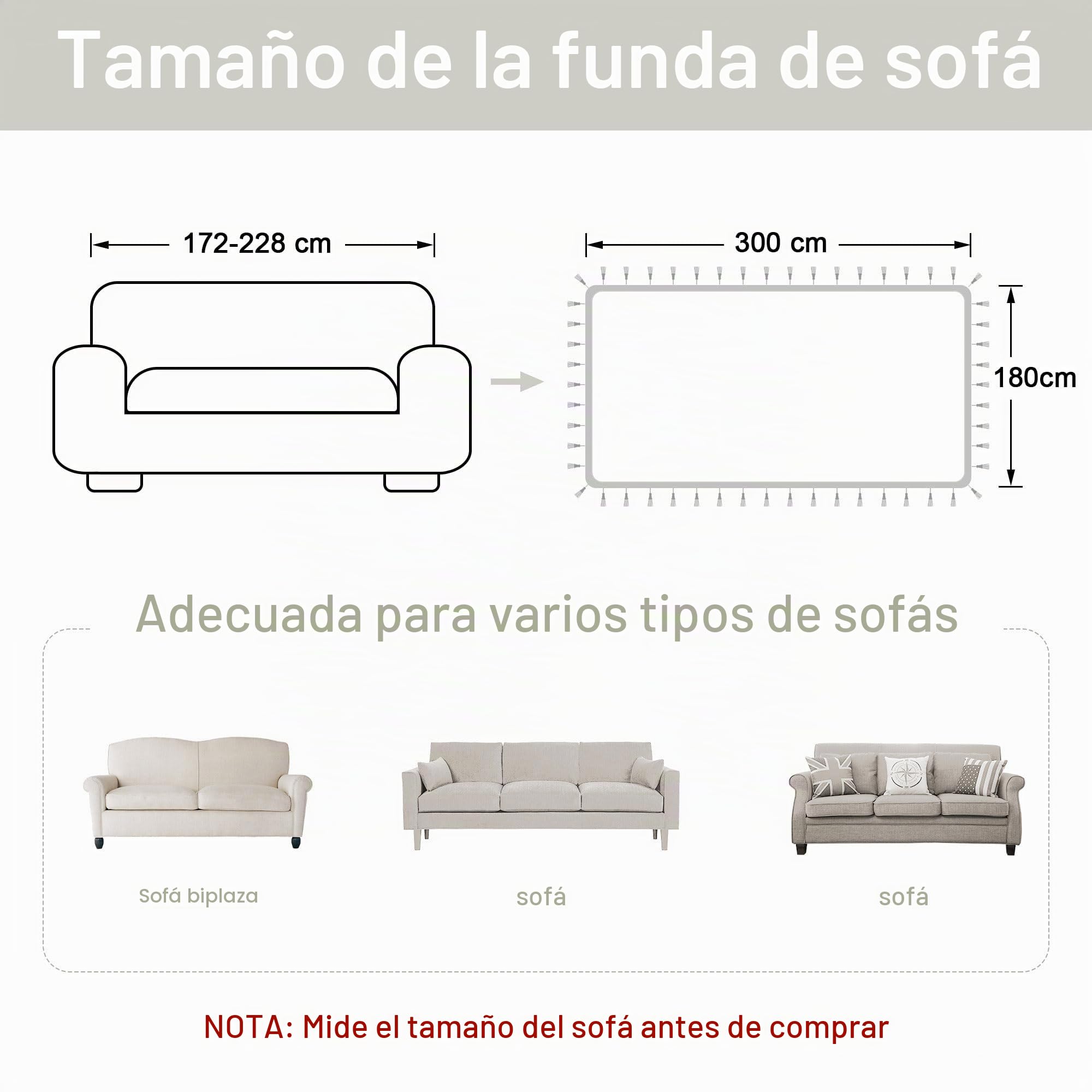 Funda de Sofá para 3 Plazas 2 Plazas, Jacquard Protector Sofa para Perros Gatos Arañazo Sala de Estar 180x300cm (Beige)