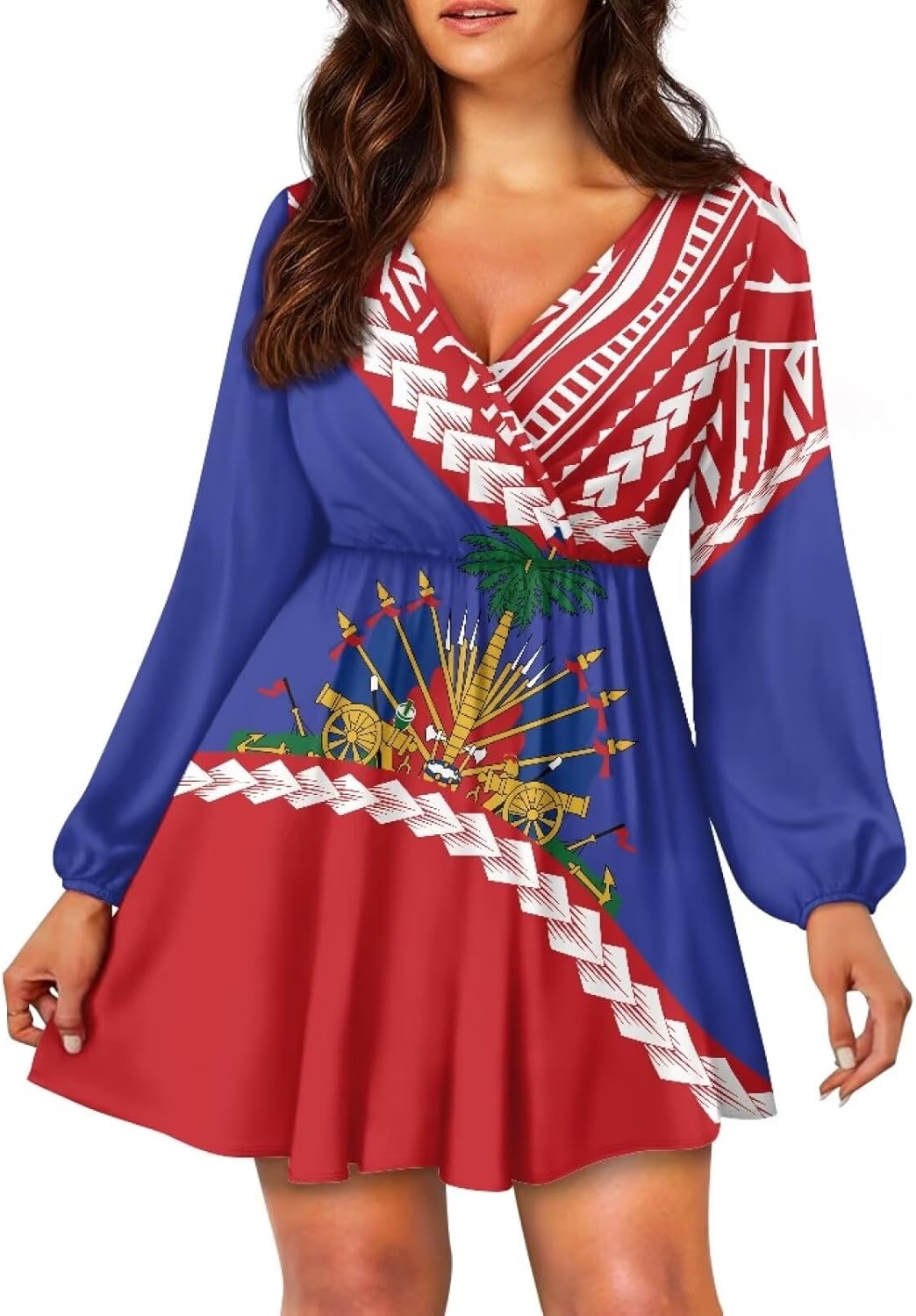 Flag Print Summer Dress 2025 Sexy Deep v-Neck Fit A-Line Dress S-2XL