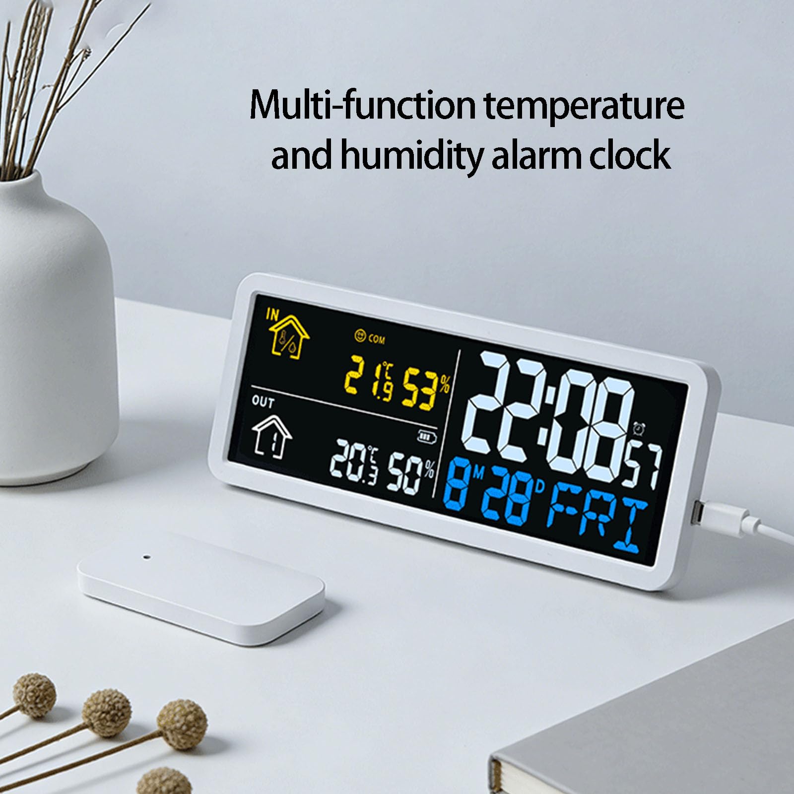 Reloj digital con pantalla grande para hora, fecha y humedades, temperatura, oficina, visualización digital, reloj de pared grande