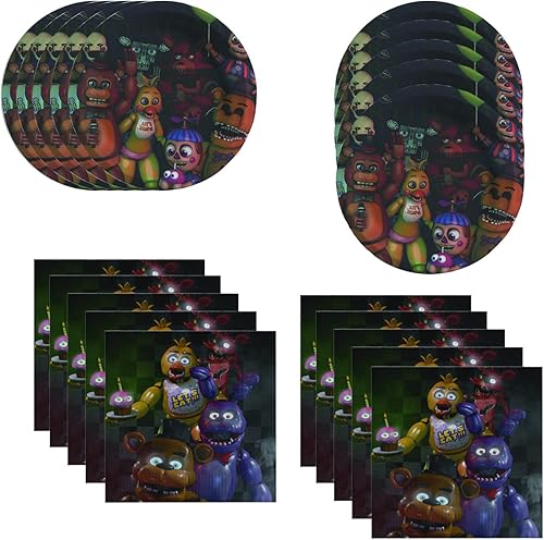 40 suministros de fiesta de Five Nights - 20 platos y 20 servilletas para decoración de fiesta de cumpleaños