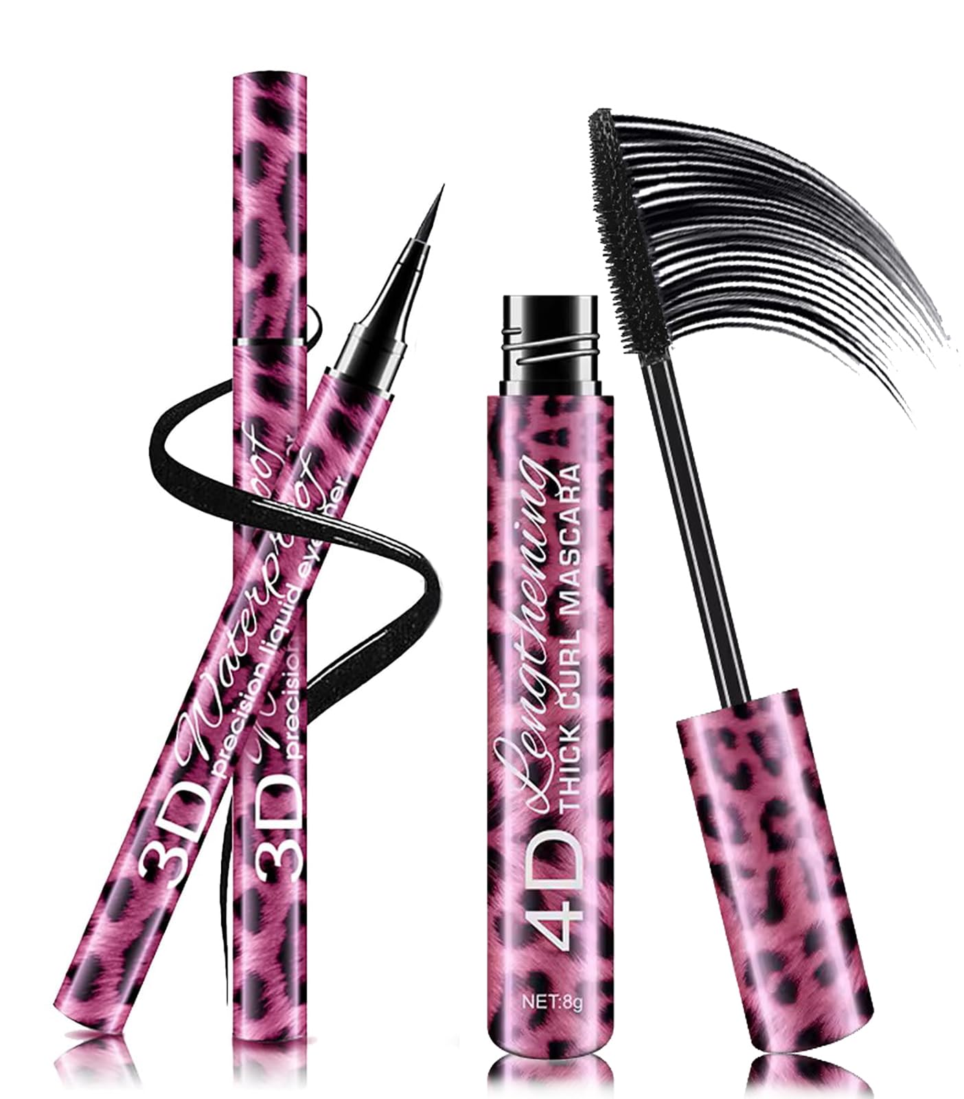 2 in 1 Mascara de Pestañas Negra HOUSN Resistente al Agua de Larga Duración Kit de 4D Máscara Pestañas de Fibra Seda+Delineador Líquido,Extensión Espesante Mascara,Delineador de Ojos Prueba de Mancha