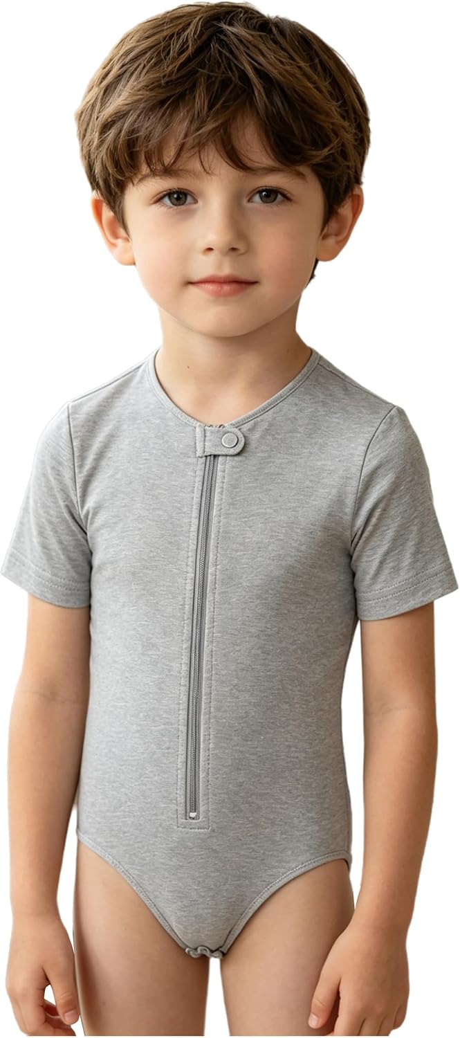 Kids Adaptive Clothing Anti-strip Zip Front Jumpsuit | Short Sleeve One Piece Cut,Easy Dressing Clothes,Special Needs Clothing,Anti-strip Bodysuit,Special Needs Clothes