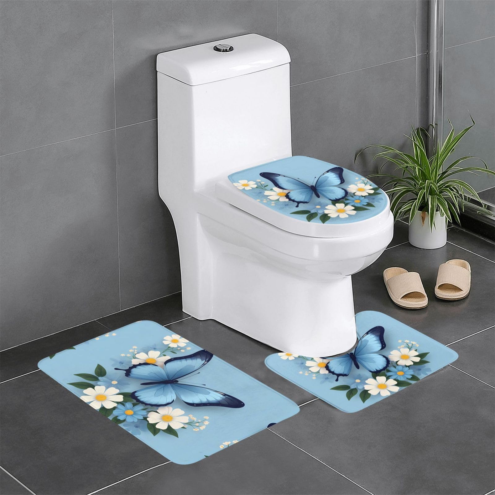 Tapis de contour ovale et rectangulaire pour toilette tapis de bain fleurs papillon