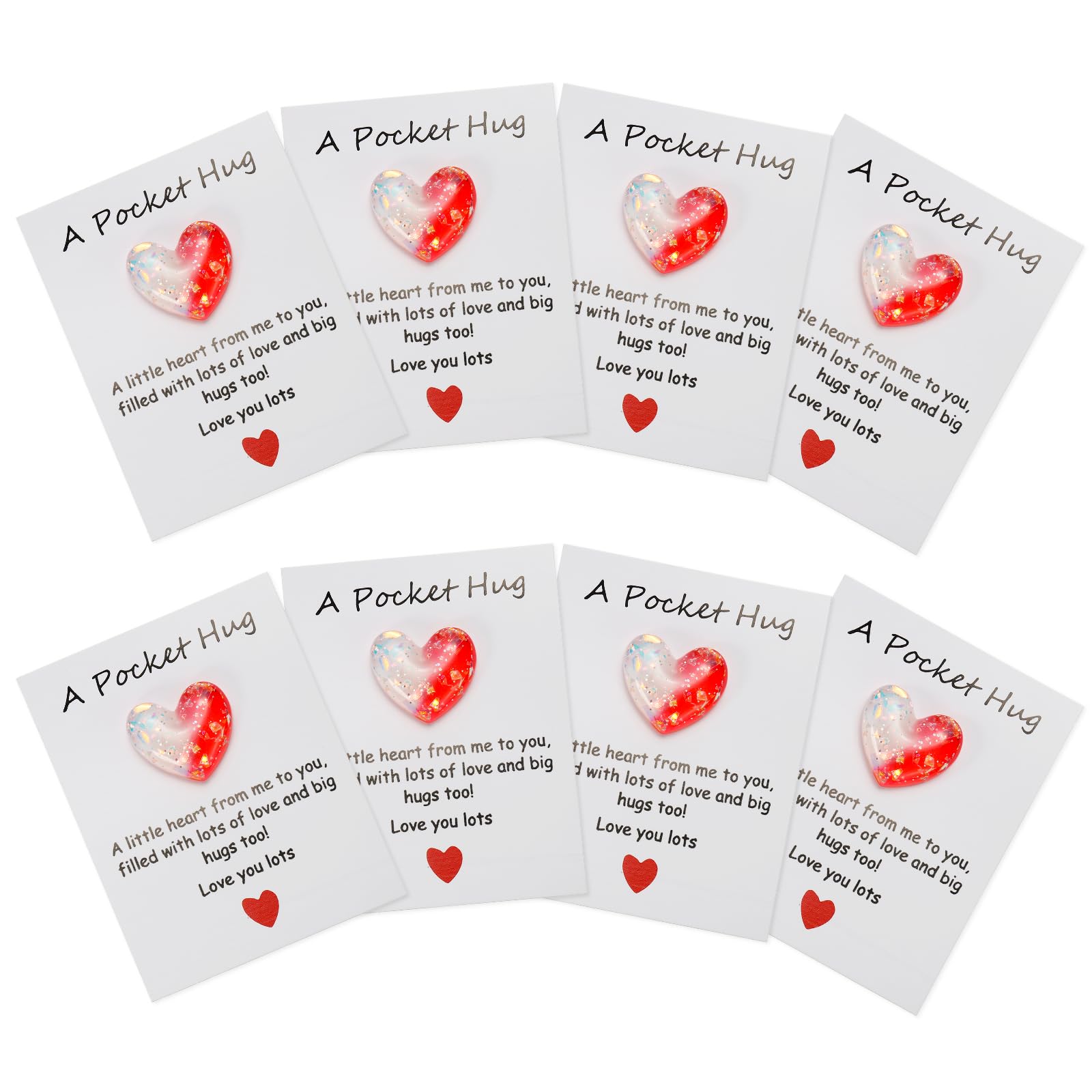 PATIKIL 8 Pack Pocket Hug Heart with Greeting Card, Pocket Hug Token Love Cards Cute A Little Resin Heart Shape Bulk for Friends Long Distance Relationship Gifts, White Red