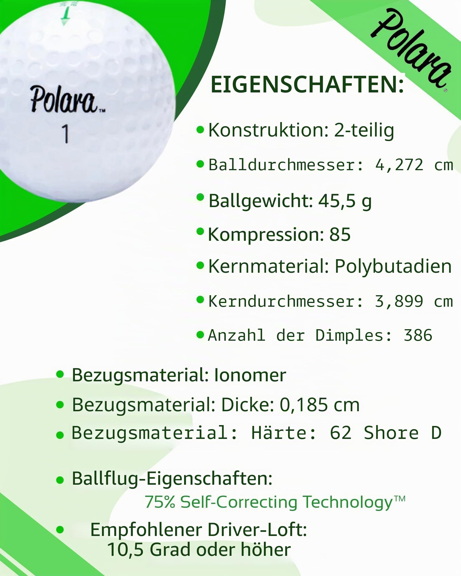 Polara Selbstkorrigierende Golfbälle, entworfen, um Haken und Scheiben zu korrigieren, perfekt für Freizeit-Golfer, 12 Stück
