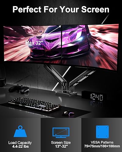 Miniatura 4 de Brazo de monitor doble para pantallas de computadora de 17 a 32 pulgadas, 22 libras por brazo, soportes de escritorio para monitor de movimiento