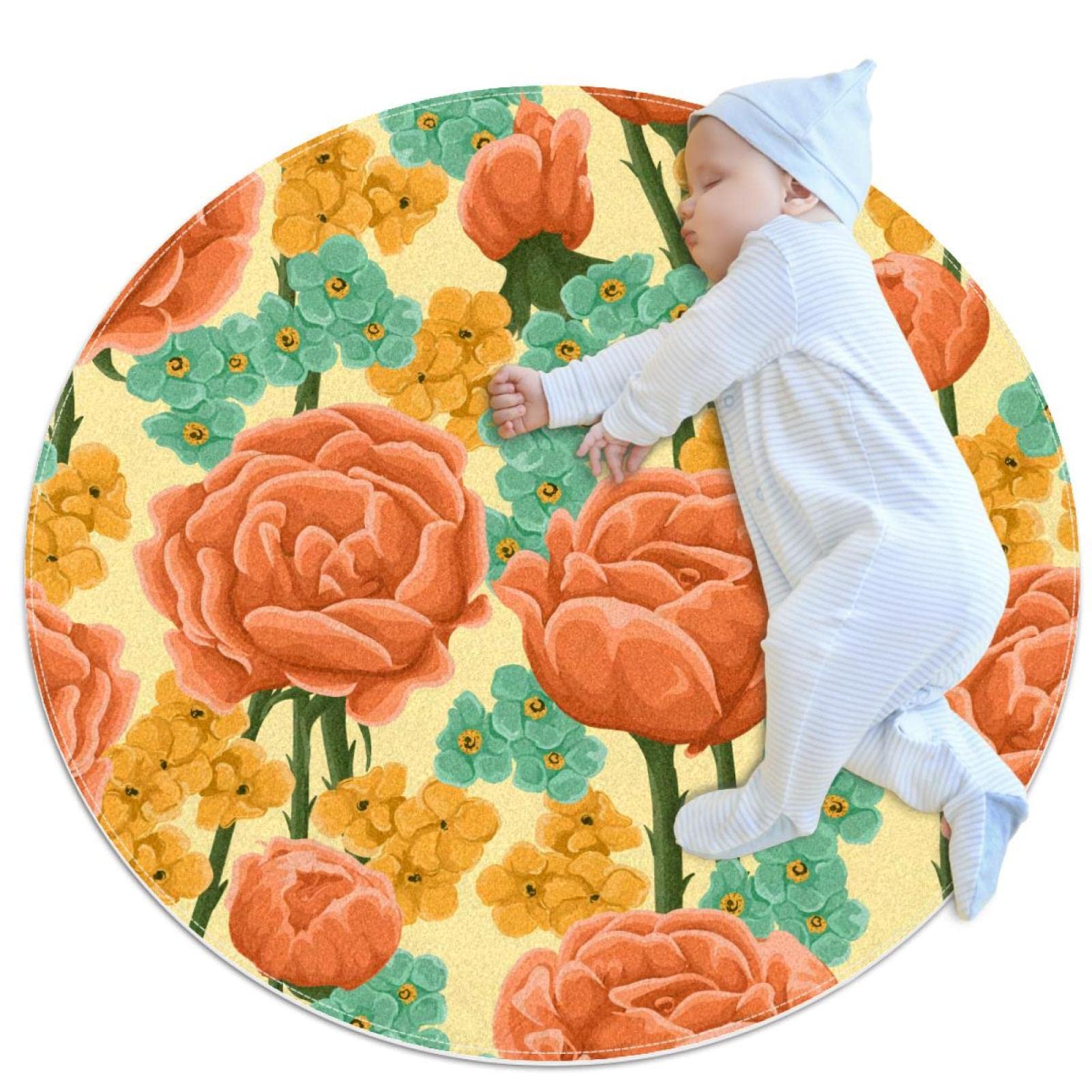 Tapis rond JDEZ Belle Fleur 100x100cm pour protéger sols de chambre