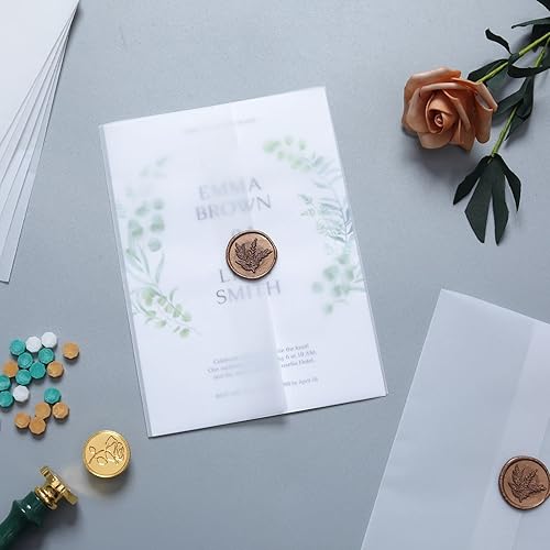 Miniatura 6 de Paquete de 100 chaquetas de vellum preplegadas para invitaciones de 5 x 7 pulgadas, sobre de vellum para invitaciones de boda, sobres de papel