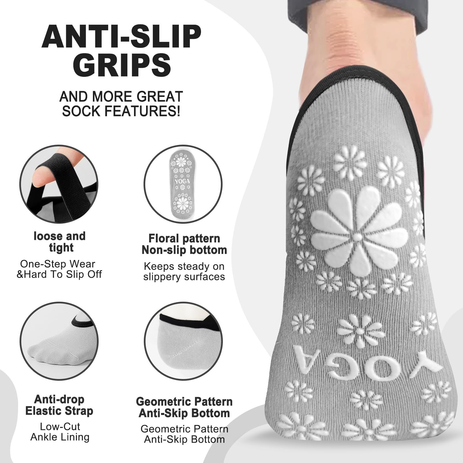 Calcetines de yoga y pilates, 4 pares de calcetines antideslizantes para mujer, perfectos para EE. UU. 7-10