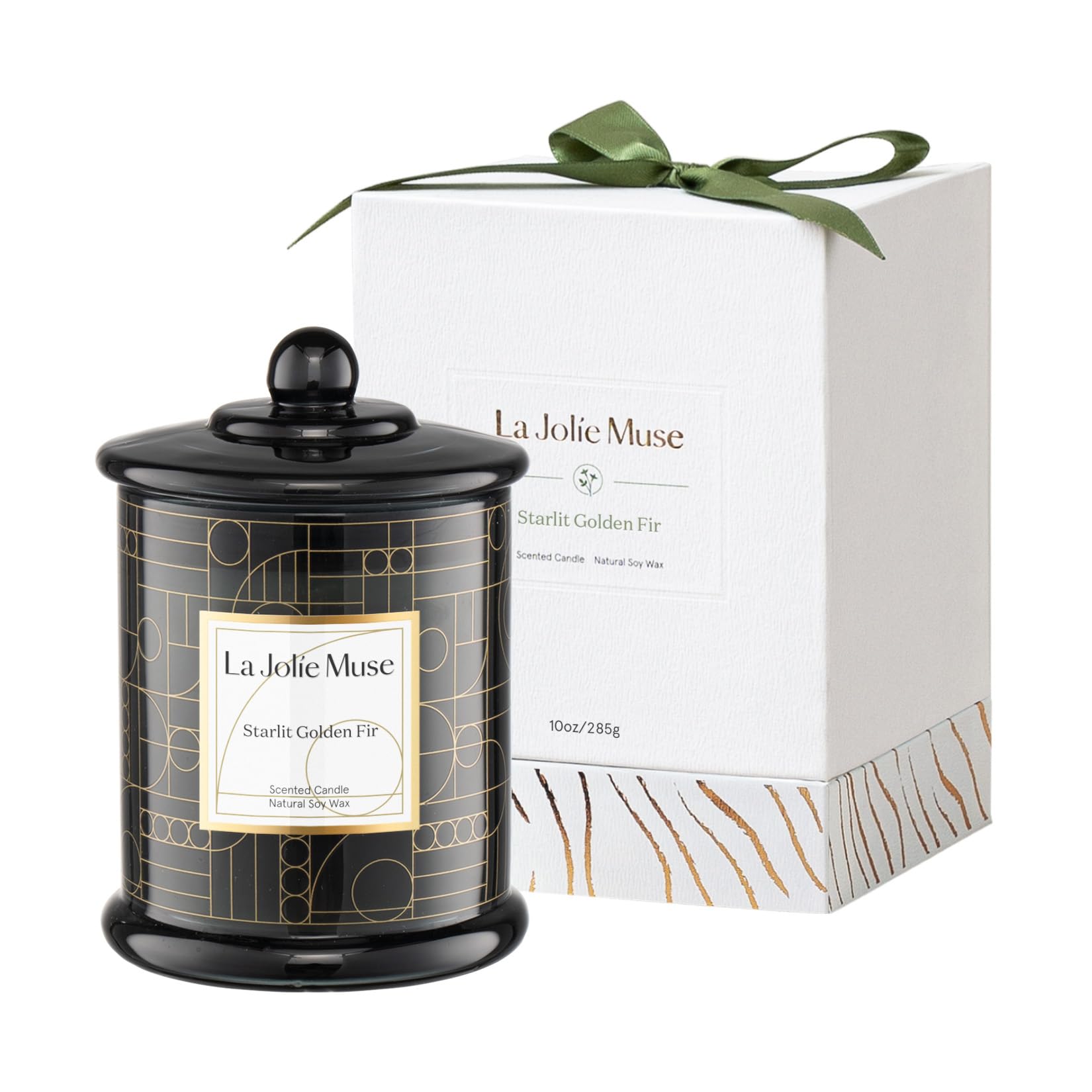 LA Jolie Muse Starlit Golden Fir Candles, Cedarwood Candle for Home Scented, Natural Soy Wax Candles, Winter Candle, 70 Hours Long Burning, 10 oz