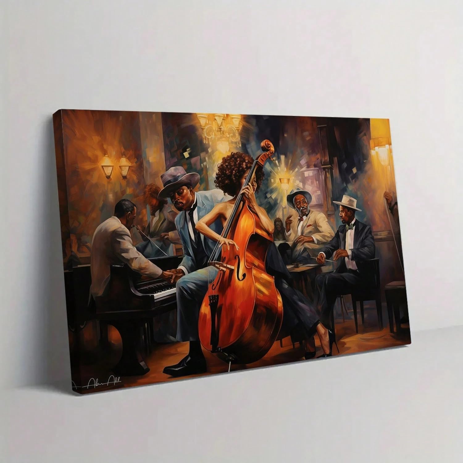 AIHNBF Jazz Band Musica Tela Tela Impressionista Musicista Elegante Decorazione per Salotto Bar Ufficio Splendida Opera Artistica 80x120 cm