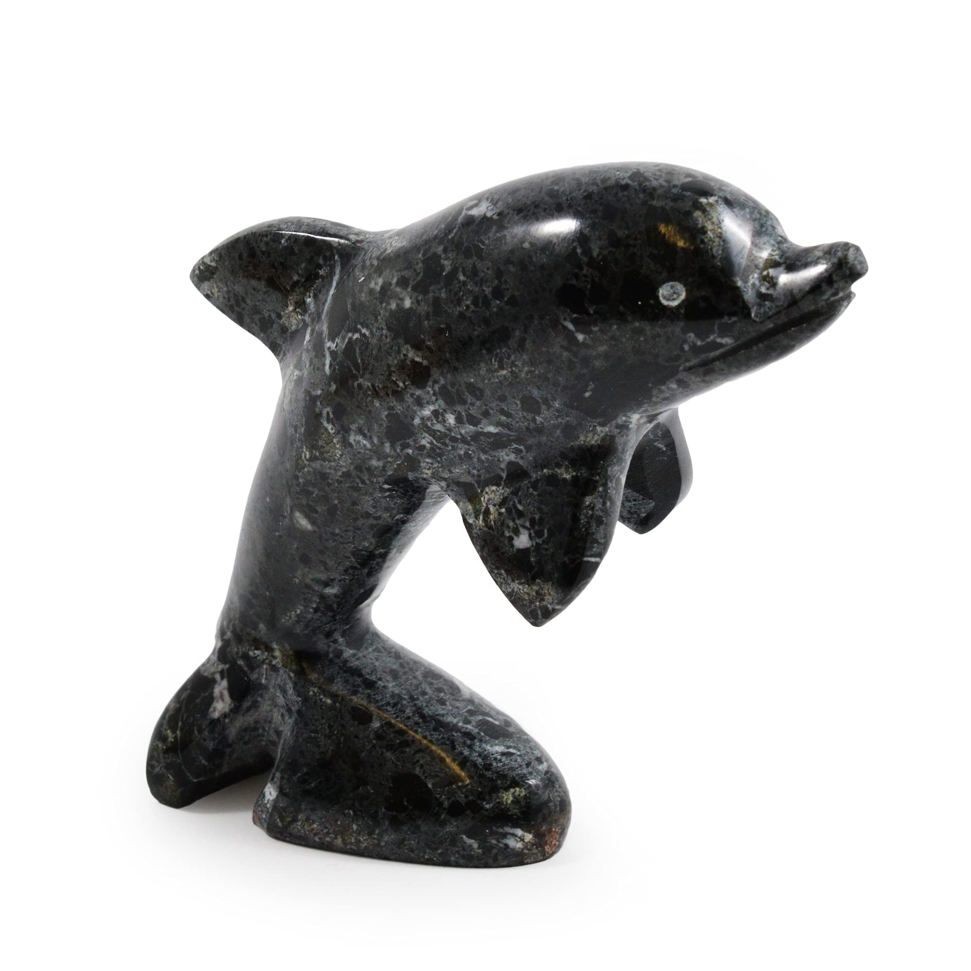 Serafino Black Marble Dolphin Himalayan Onyx Marble Fossilstone Animals 3'' Shark Penguin Owl Swan Seal Hand Carved Decorative Ornament (Black Marble Dolphin)